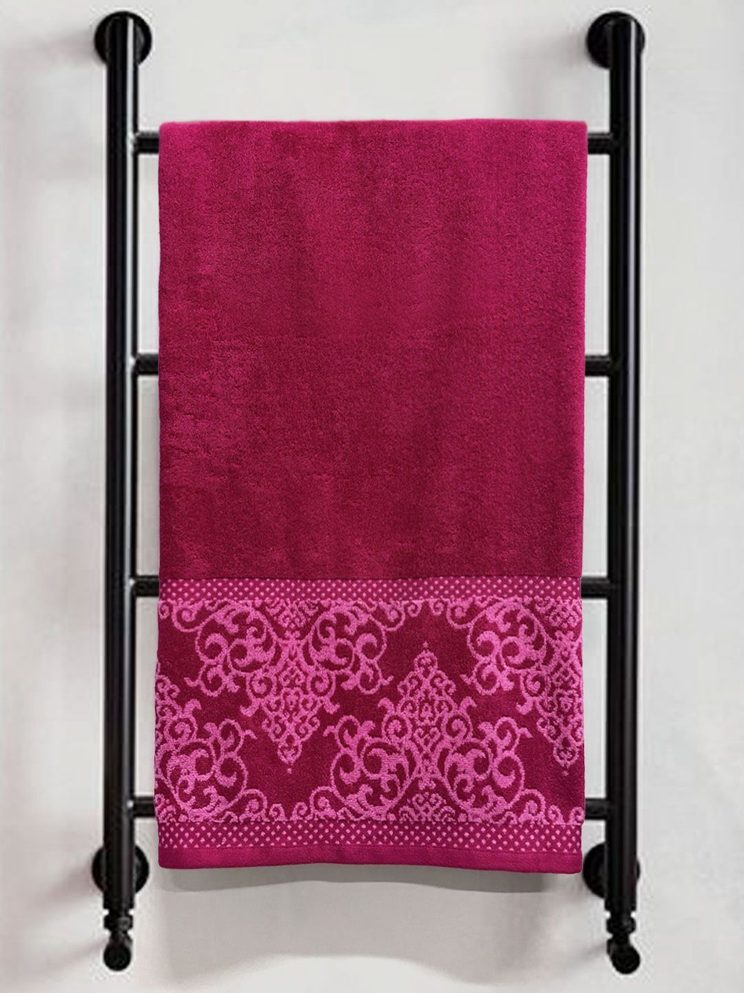 Myntra Elegant Homes Magenta & Pink Printed Pure Cotton 380 GSM Bath Towel