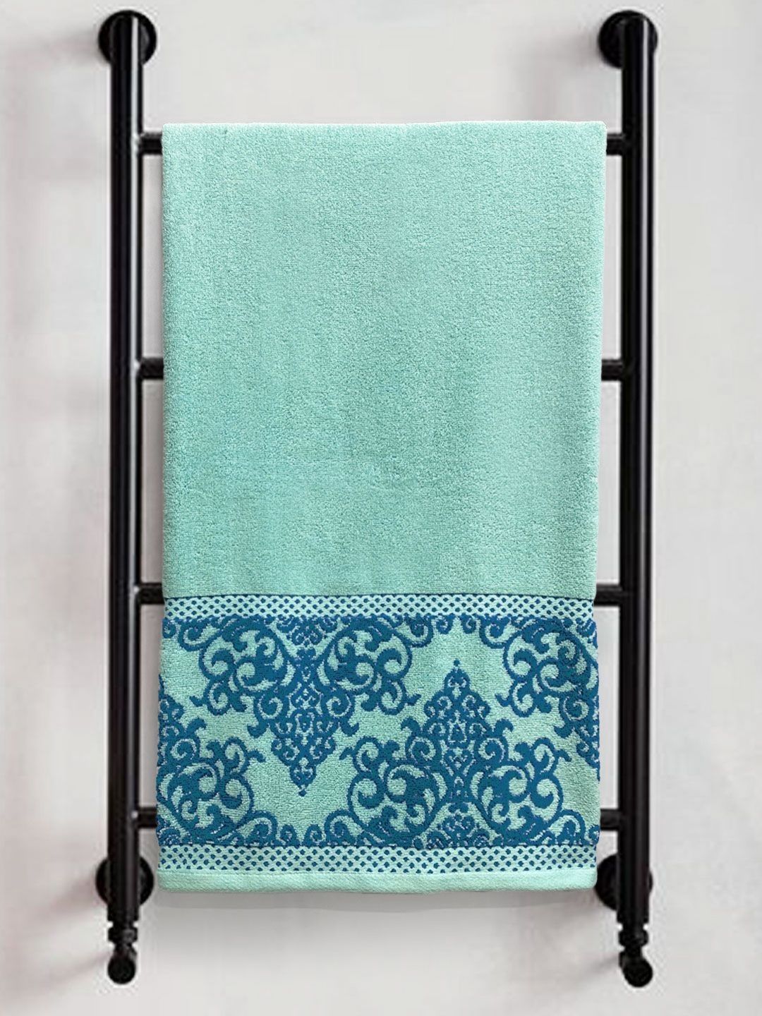 Myntra Elegant Homes Sea Green & Blue Printed Pure Cotton 380 GSM Bath Towel