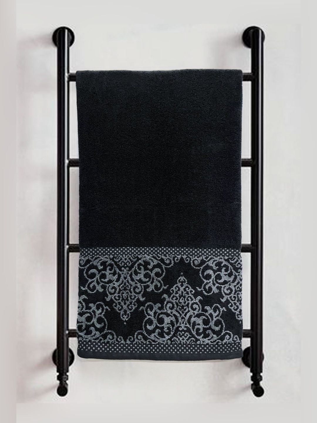 Myntra Elegant Homes Black & Grey Printed Pure Cotton 380 GSM Bath Towel
