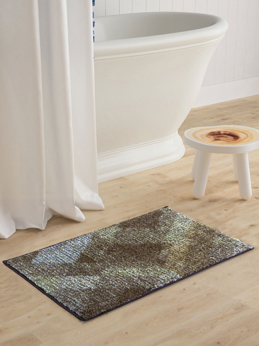 BIANCA Khaki & Beige Geometric Printed 1600GSM Anti-skid Bath Rugs