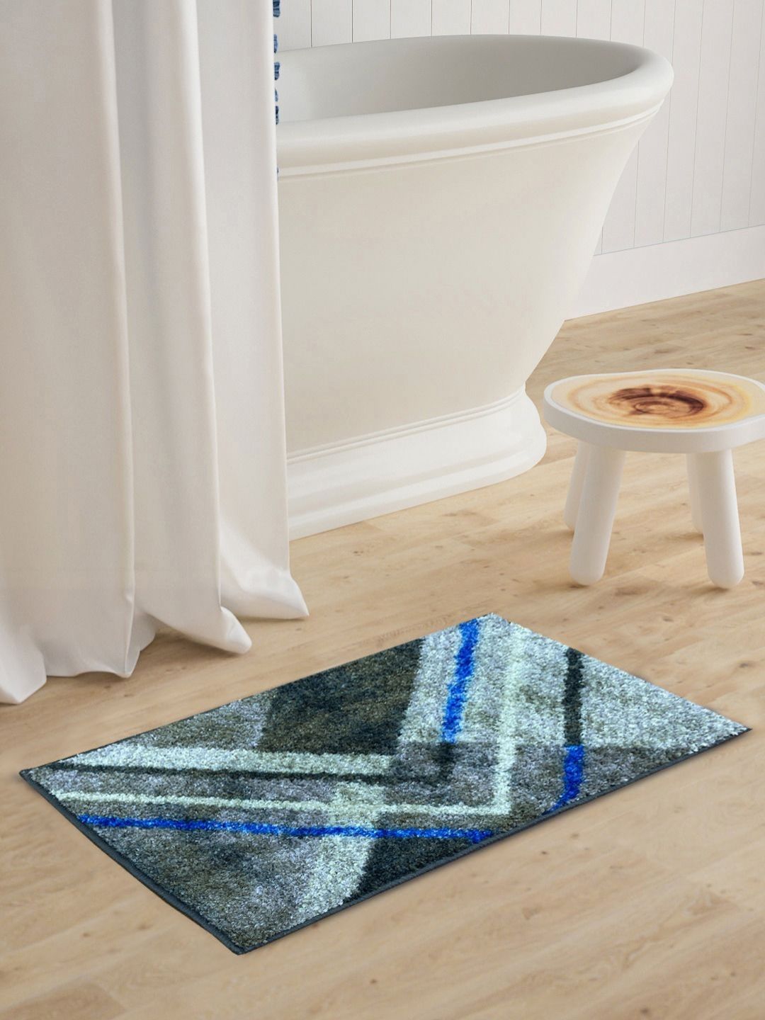 BIANCA Grey & Blue Printed 1600GSM Anti-skid Bath Rugs