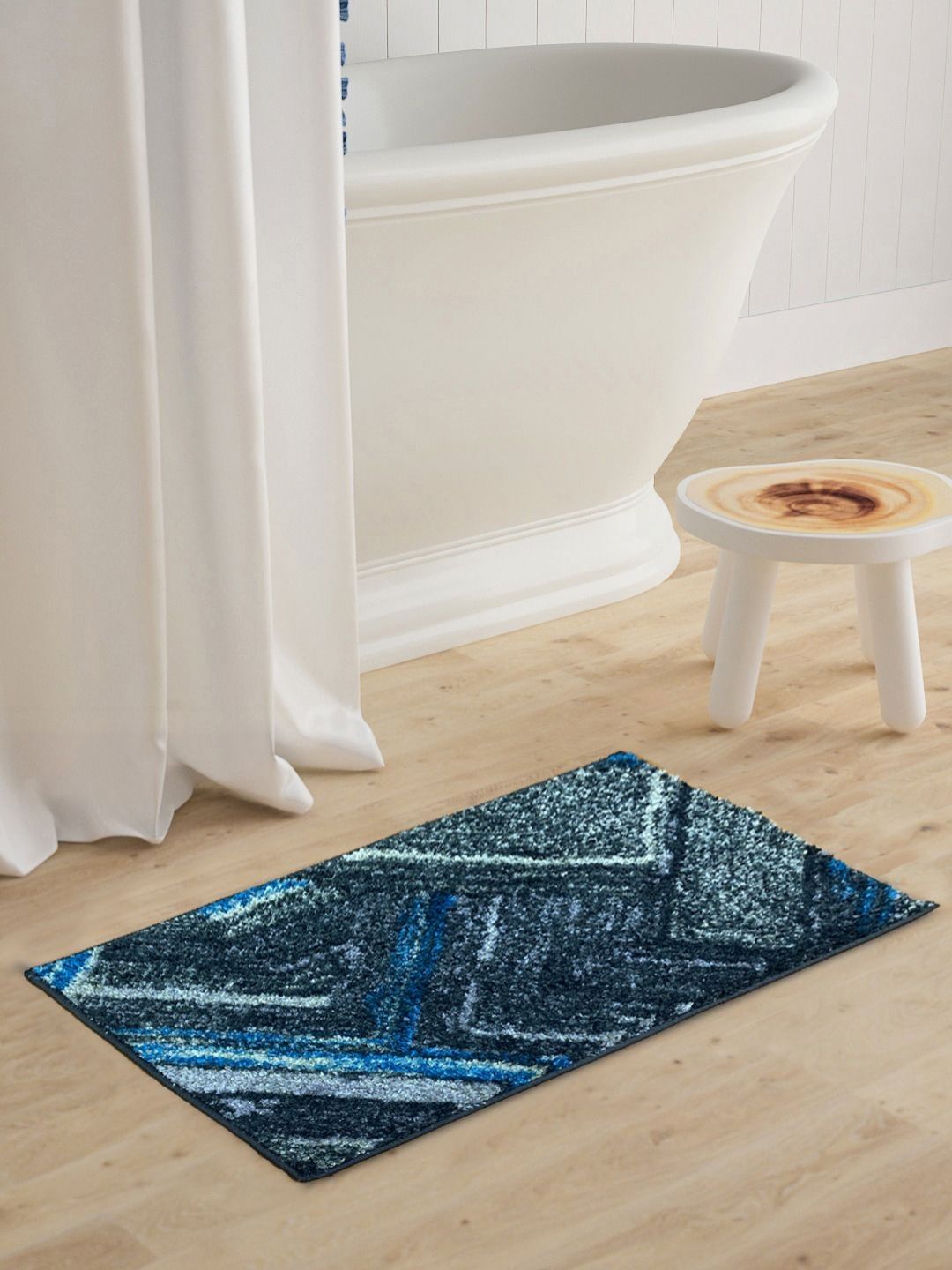BIANCA Grey & Blue Abstract Printed 1600 GSM Anti Skid Bath Rug