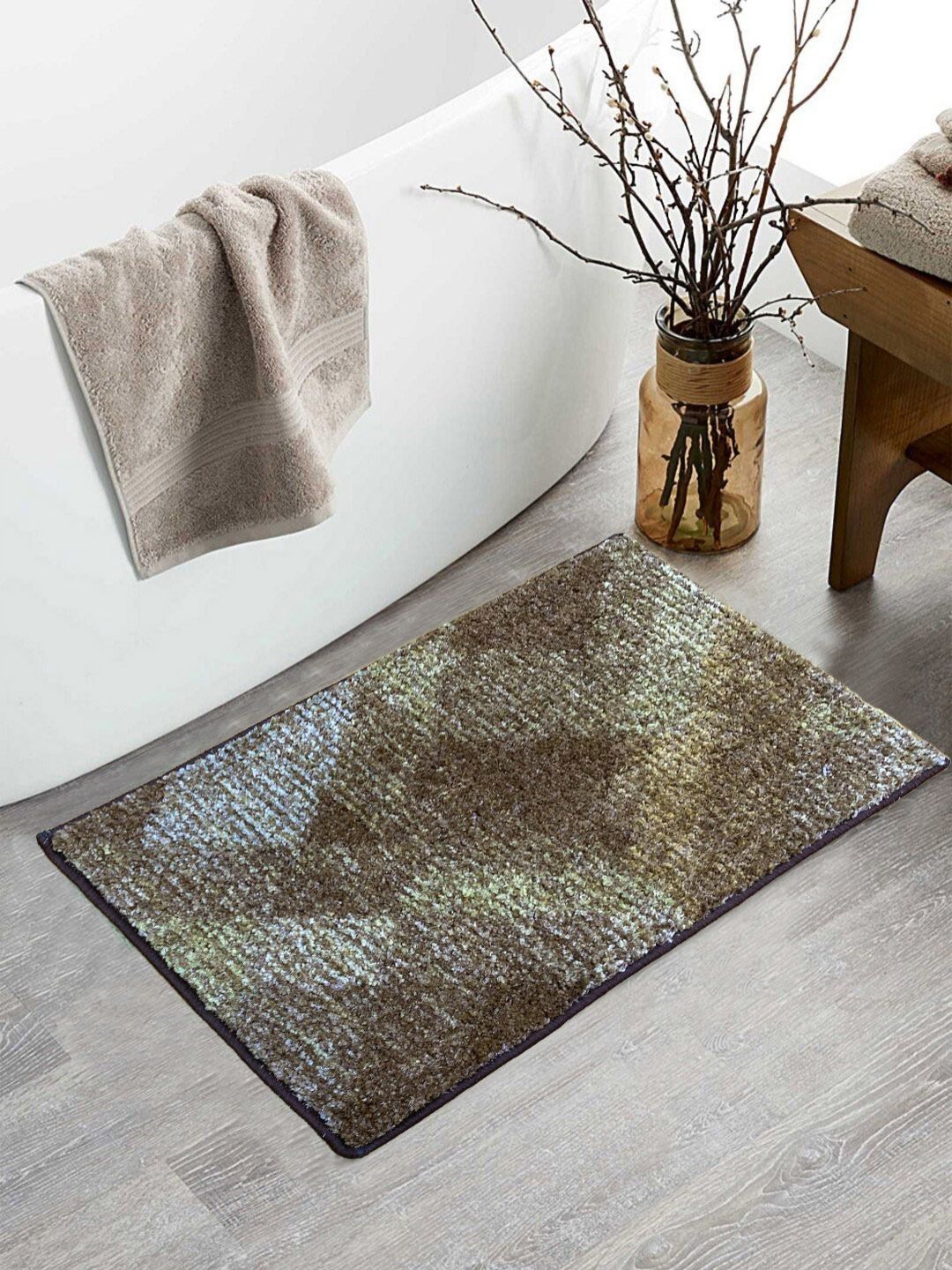BIANCA Khaki & Blue Abstract Printed 1600 GSM Anti Skid Bath Rug