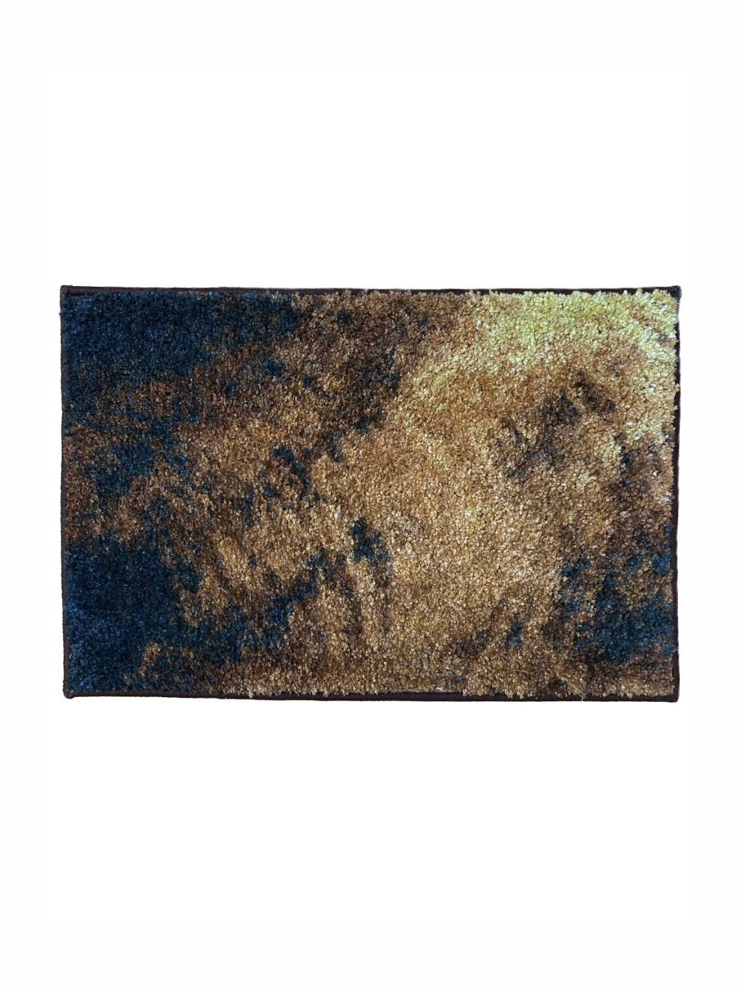 BIANCA Beige & Blue Abstract Printed 1600 GSM Anti Skid Bath Rug