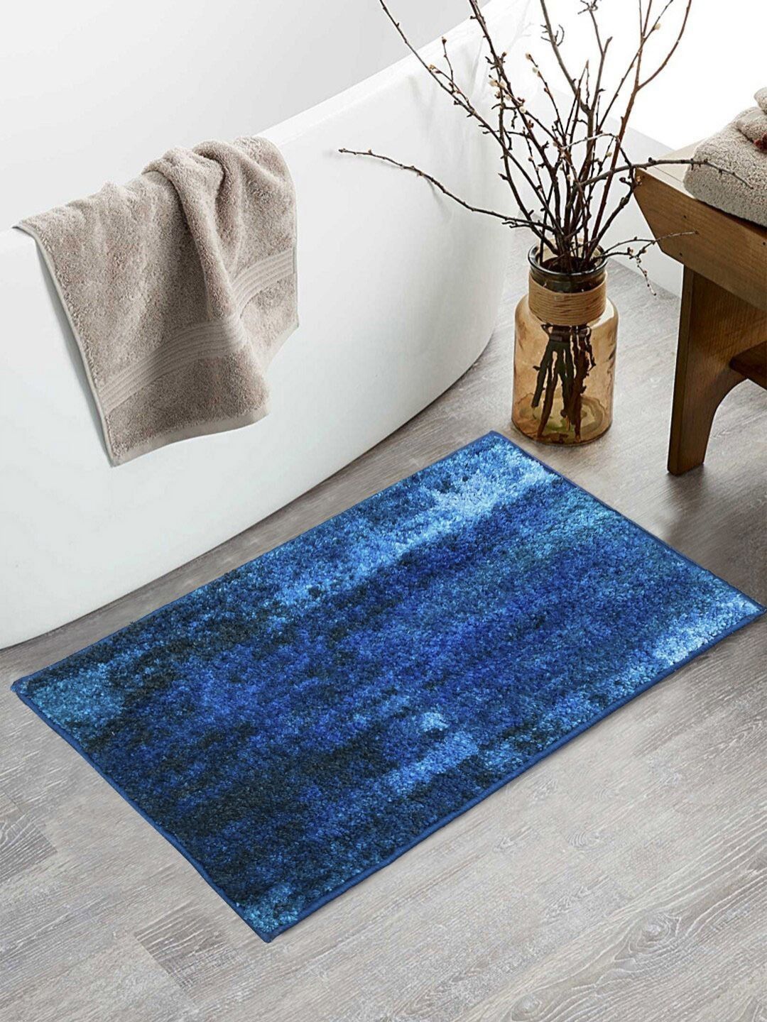 BIANCA Blue Printed 1600 GSM Anti-Skid Bath Rugs