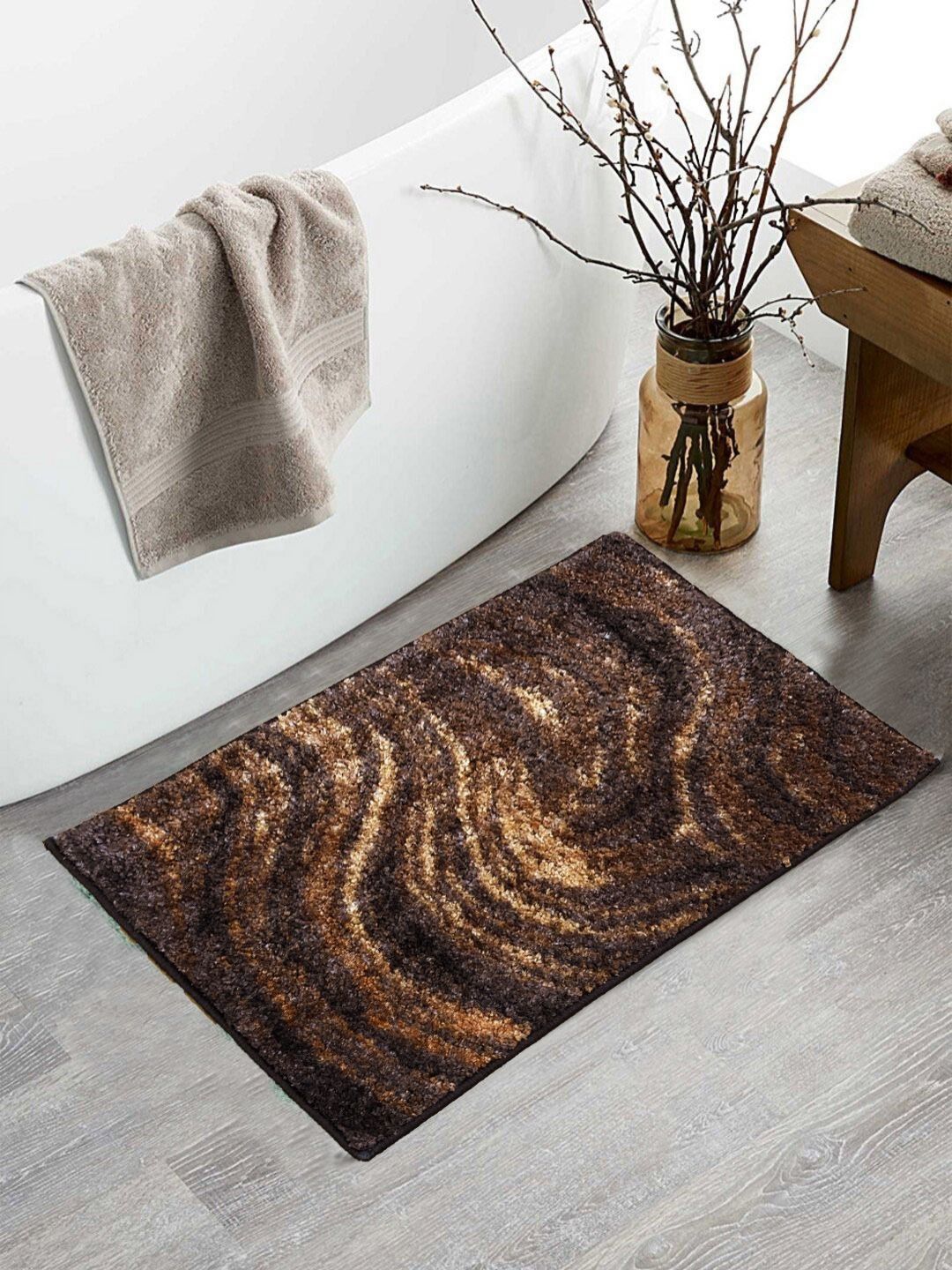 BIANCA Brown & Khaki Printed 1600 GSM Anti-Skid Bath Rugs