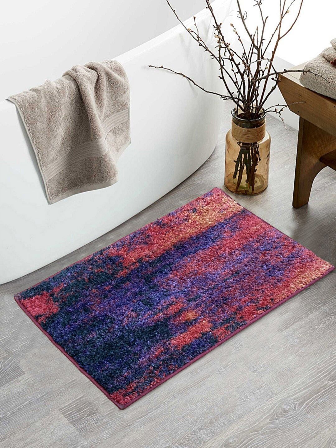 BIANCA Purple & Red Printed 1600 GSM Anti-Skid Bath Rugs