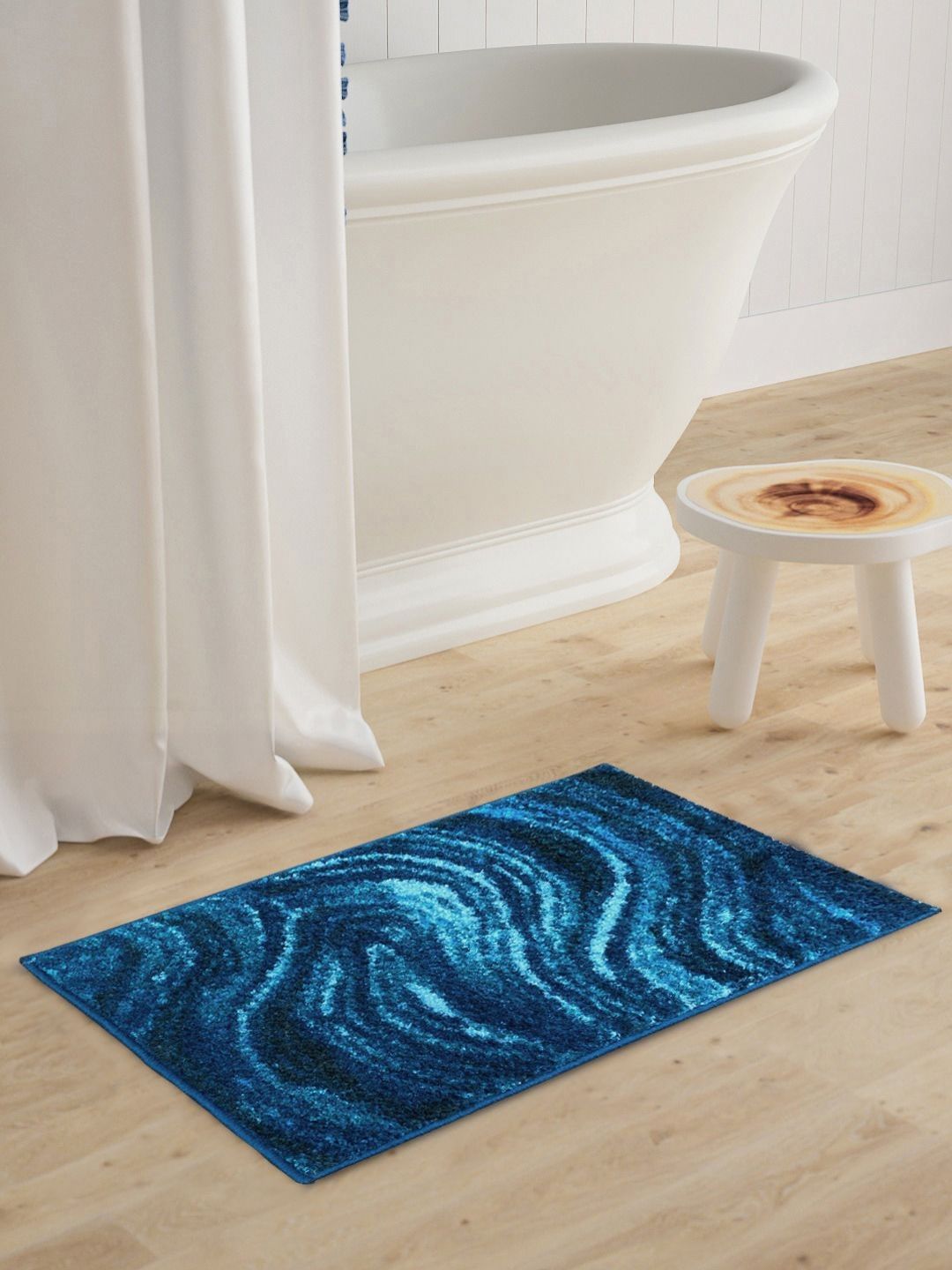 BIANCA Blue & Black Abstract Printed 1600 GSM Anti Skid Bath Rug