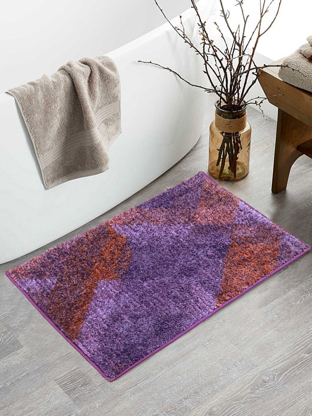 BIANCA Purple & Brown Abstract Printed 1600 GSM Anti Skid Bath Rug