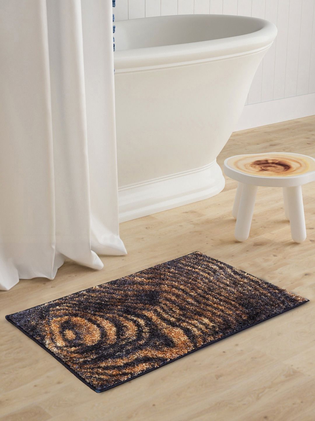 BIANCA Brown & Beige Abstract Printed 1600 GSM Anti Skid Bath Rug