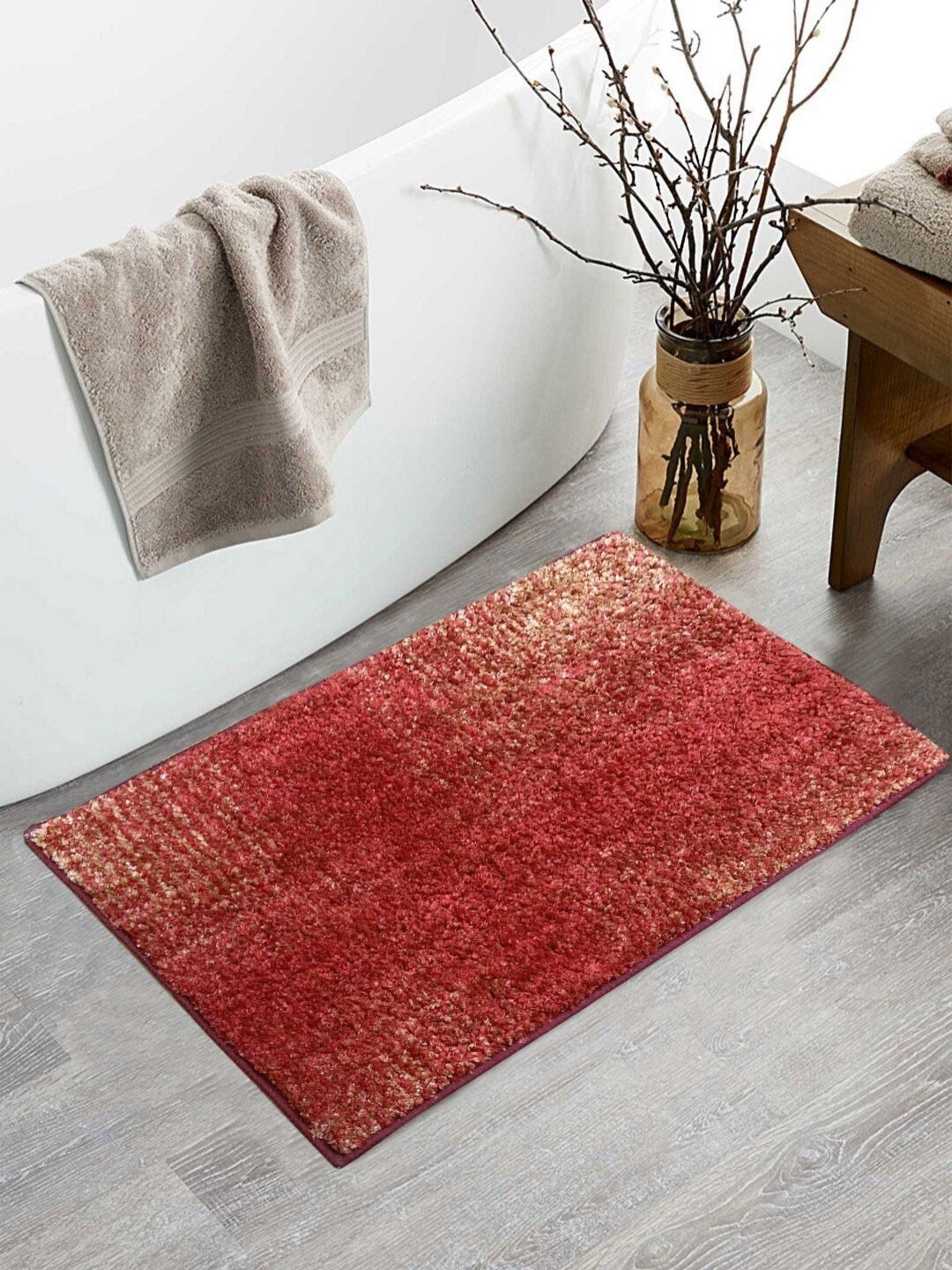 BIANCA Red & Beige Abstract Printed 1600 GSM Anti Skid Bath Rug