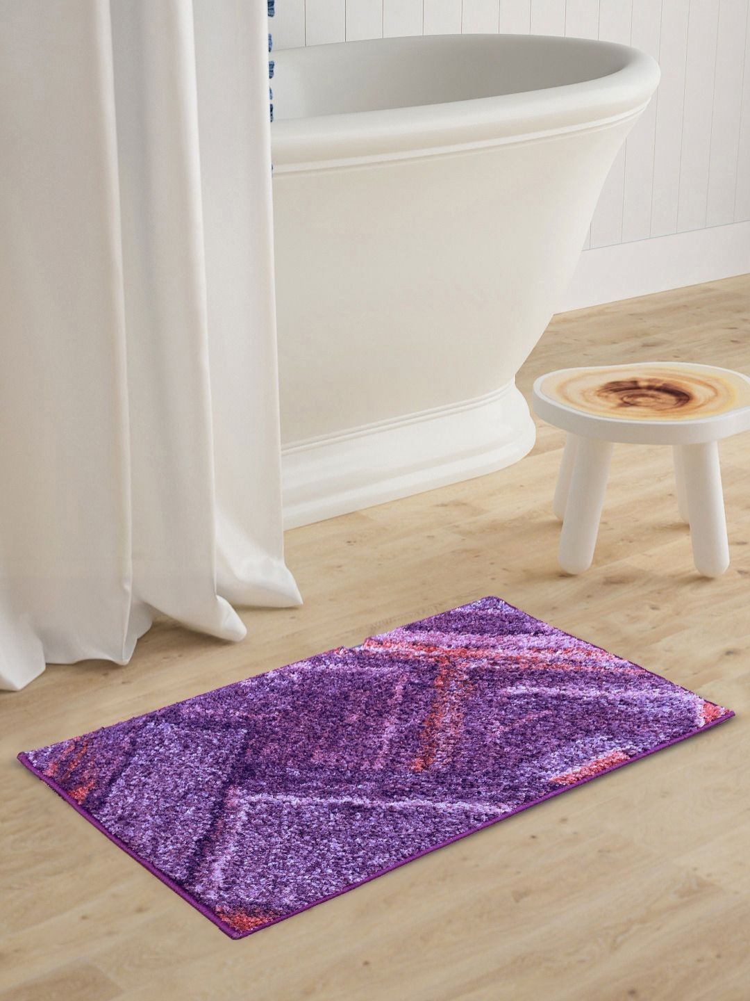 BIANCA Purple & Red Abstract Printed 1600 GSM Anti Skid Bath Rug