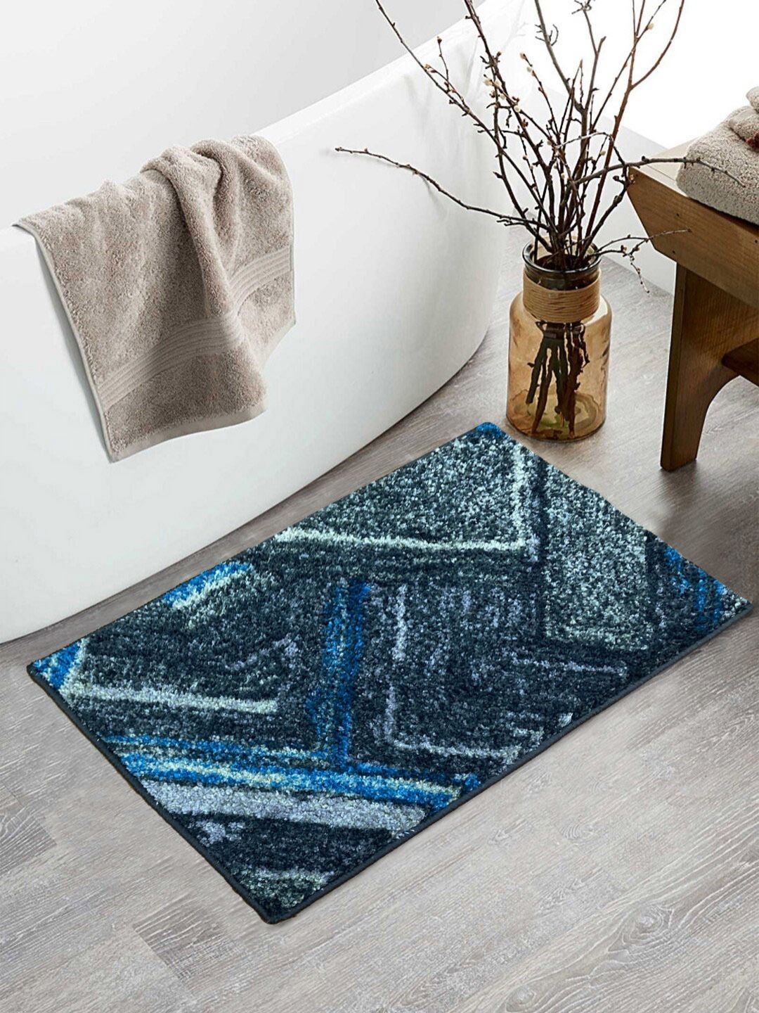 BIANCA Grey & Blue Abstract 1600 GSM Anti-Skid Bath Rugs