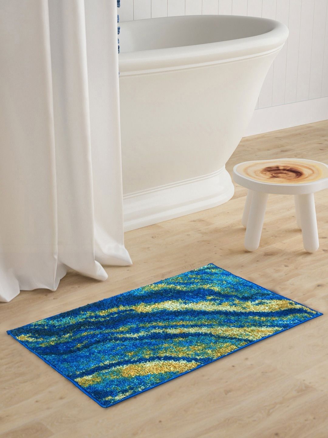 BIANCA Blue & Yellow Printed 1600 GSM Anti-Skid Bath Rugs