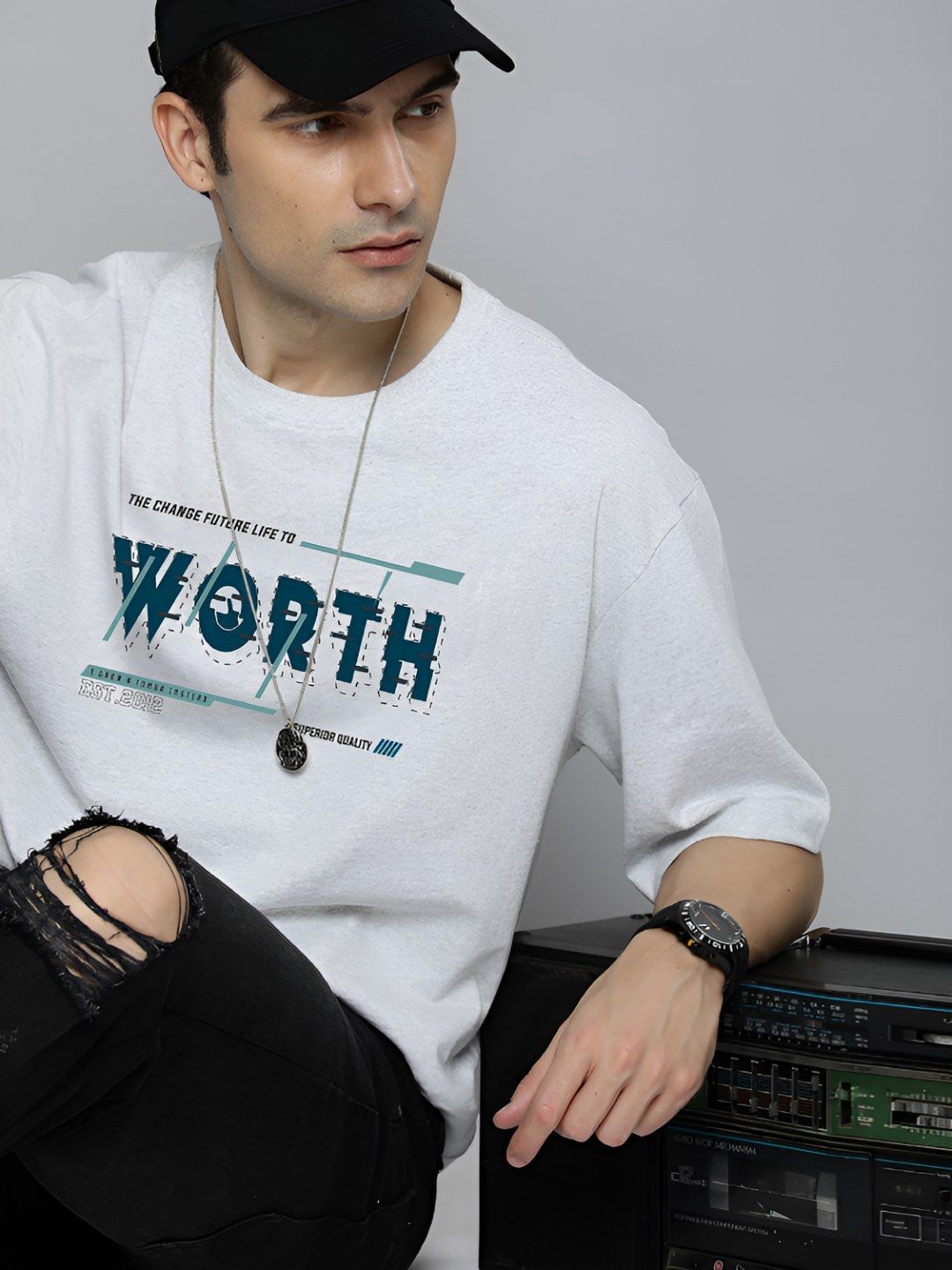 R.Code by The Roadster Life Co. The Roadster Lifestyle Co.Men Graphic Printed Round Neck Cotton Oversized T-Shirt