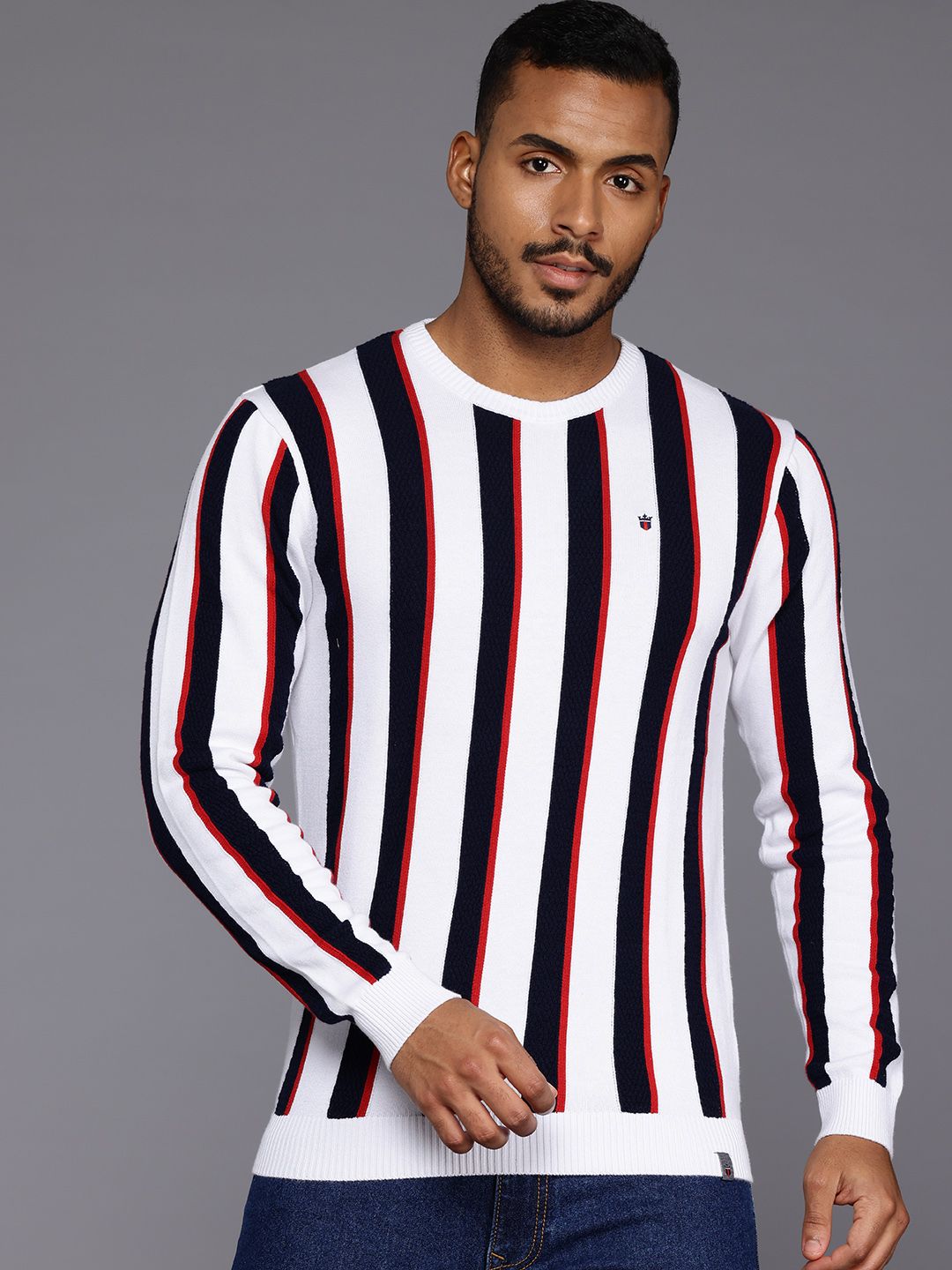 Louis Philippe Pure Cotton Striped Pullover