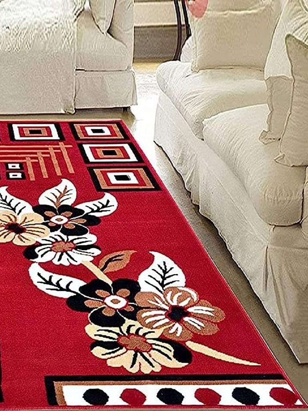 SANA CARPET SANA CARPET Red & Beige Floral Anti Skid Rectangle Carpet