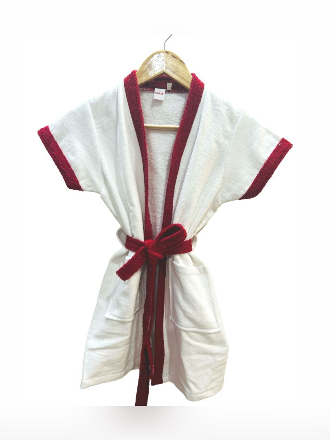 GAB Kids White & Red Cotton High Absorbency Bath Robe