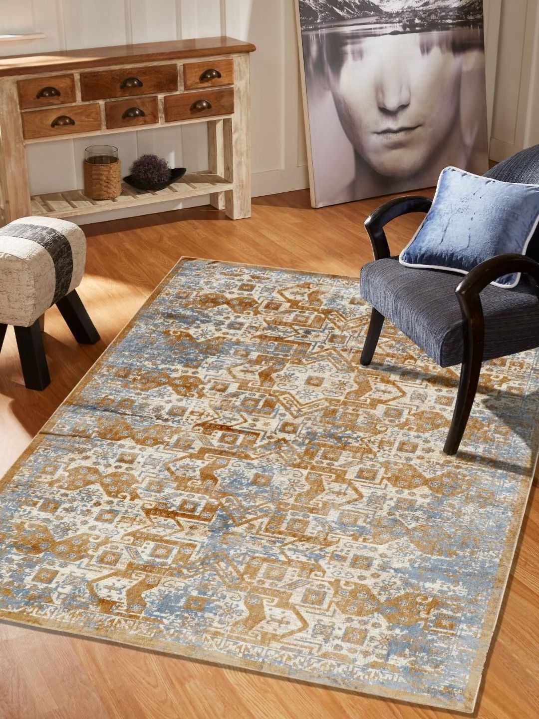 MODEFE MODEFE Brown & Grey Abstract Anti-Skid Carpet