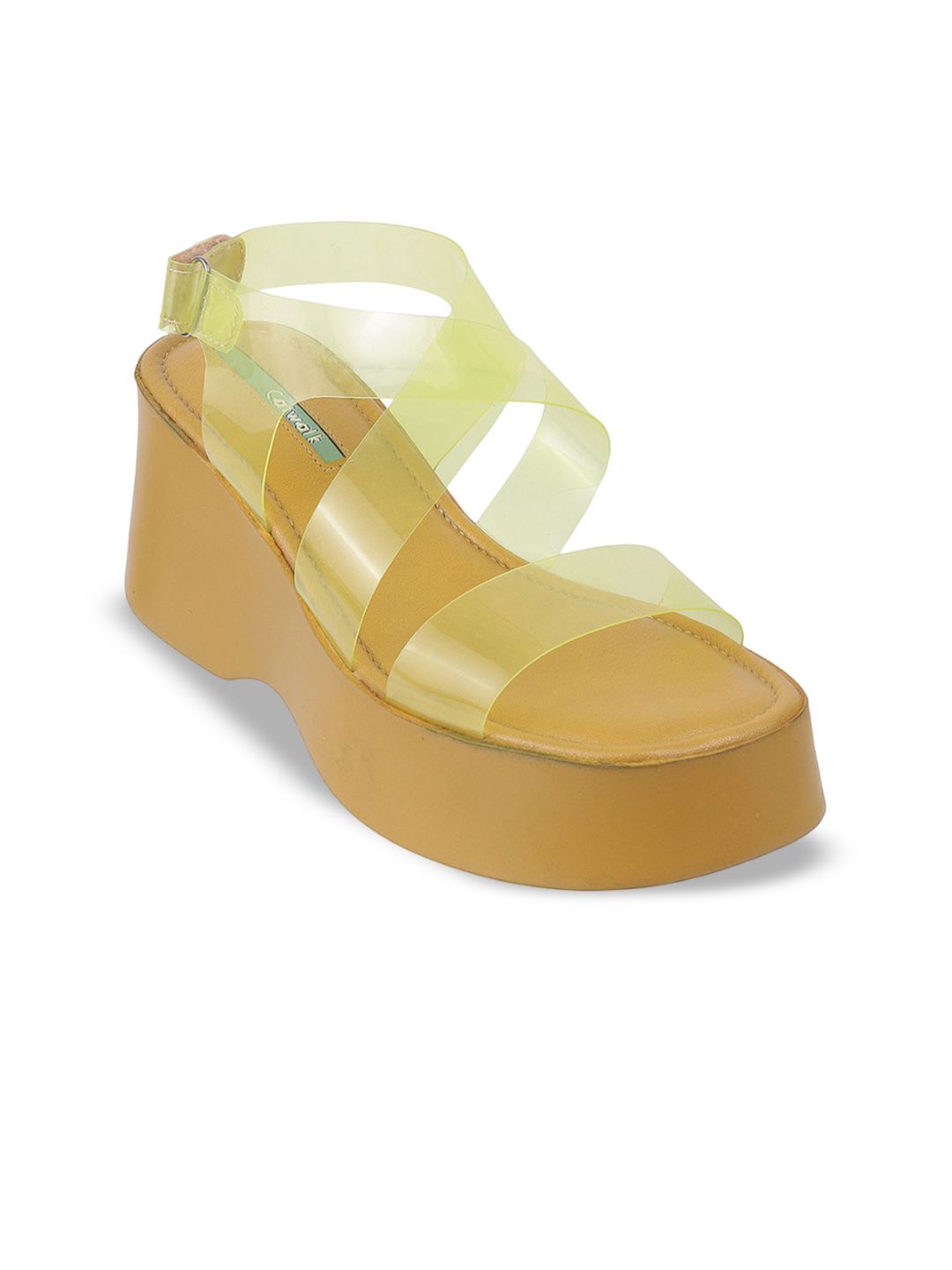 Catwalk Transparent Straps Open Toe Ankle Loop PU Wedge Heel Sandal