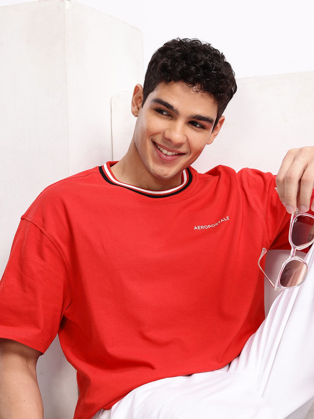 Aeropostale Relaxed Fit Drop-Shoulder Sleeves Pure Cotton T-shirt