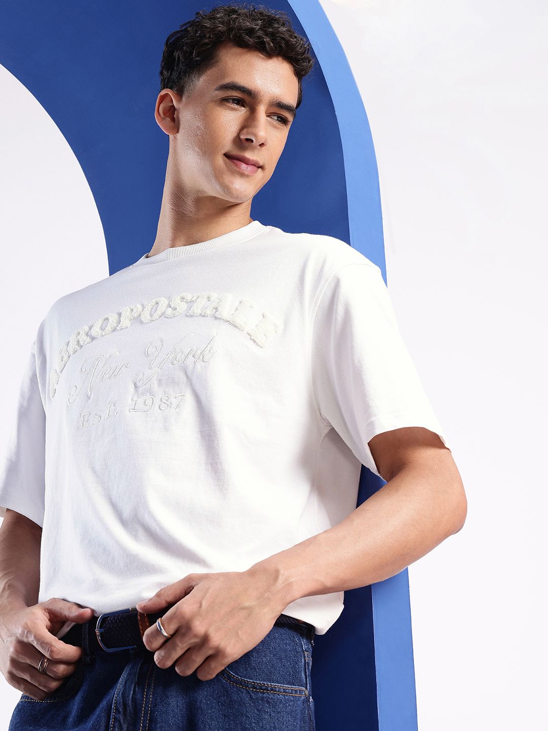 Aeropostale Pure Cotton Brand Logo Embroidered Drop-Shoulder Sleeves Relaxed Fit T-shirt