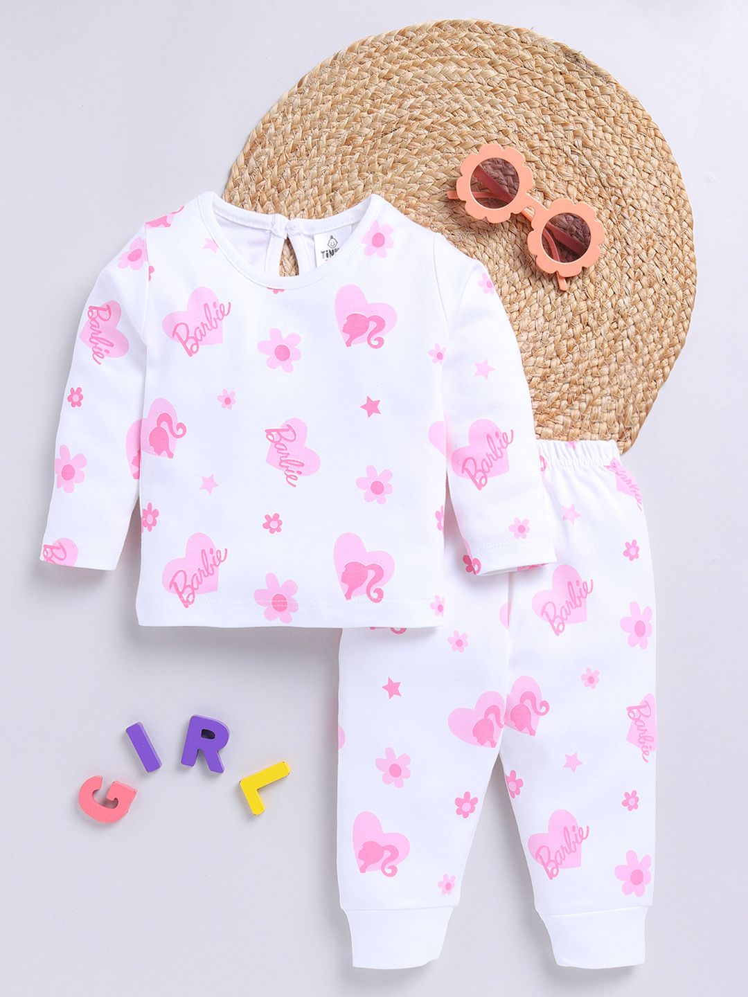 YK X Tinyo Infants Girls Printed Pure Cotton Top with Trousers
