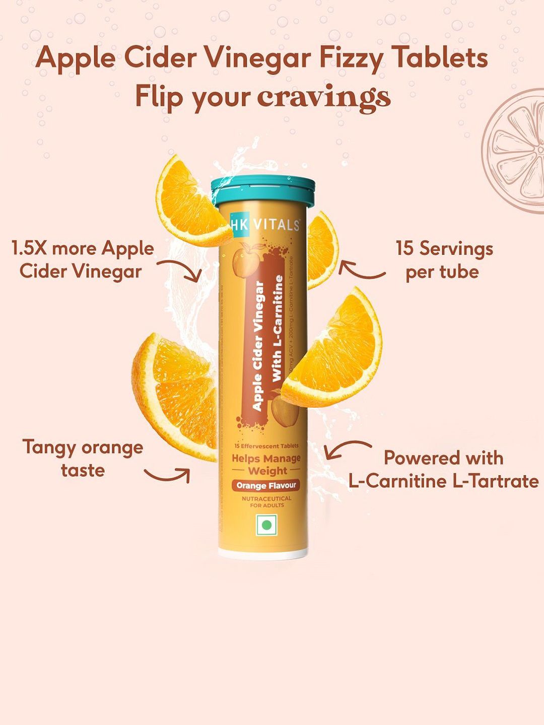 Buy HK VITALS Orange Flavoured Apple Cider Vinegar with L Carnitine - 15  Tabs - Weight Loss Supplements for Unisex 30378139