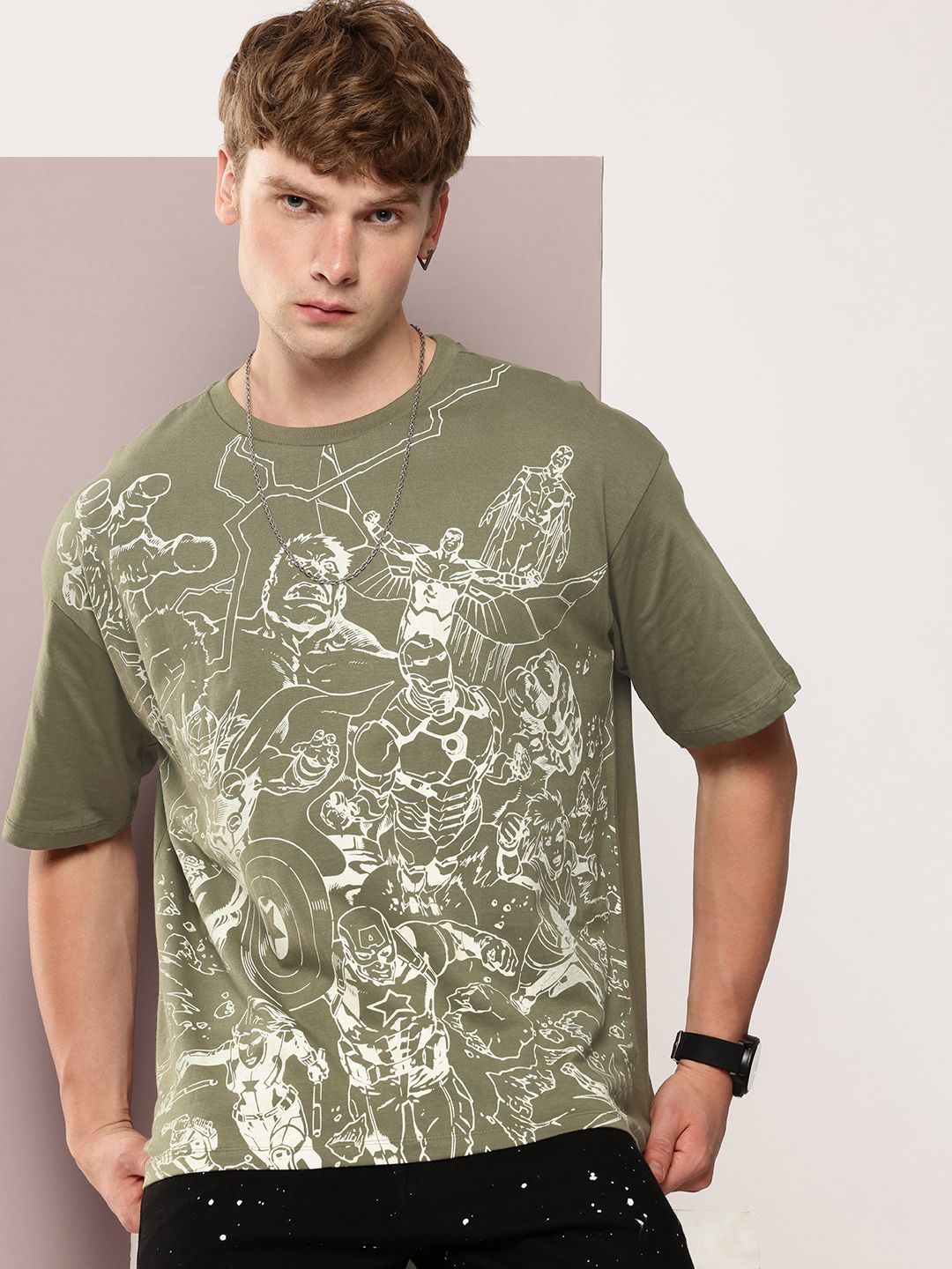 Kook N Keech Marvel Printed Drop-Shoulder Sleeves Pure Cotton Oversized T-shirt