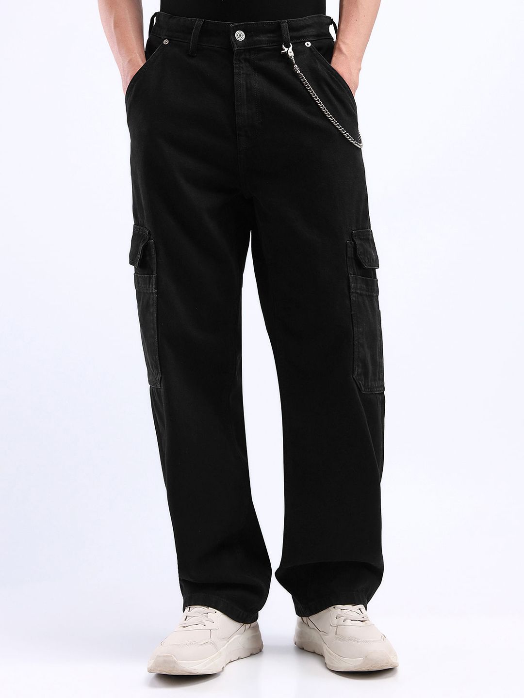 Flying Machine Men High-Rise Low Distress Stretchable Cargo Jeans