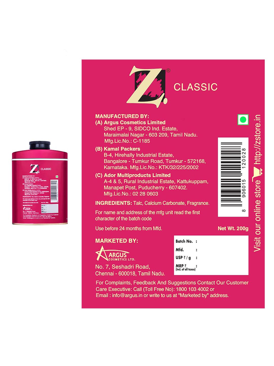 Buy Z-MAGNETISM FOR MEN Set of 2 Classic Talcum Powder - 200 g