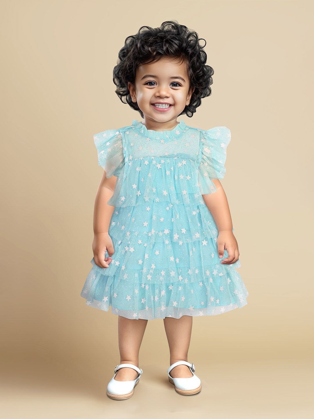 Allen Solly Junior Girls Flutter Sleeve A-Line Layered Dress