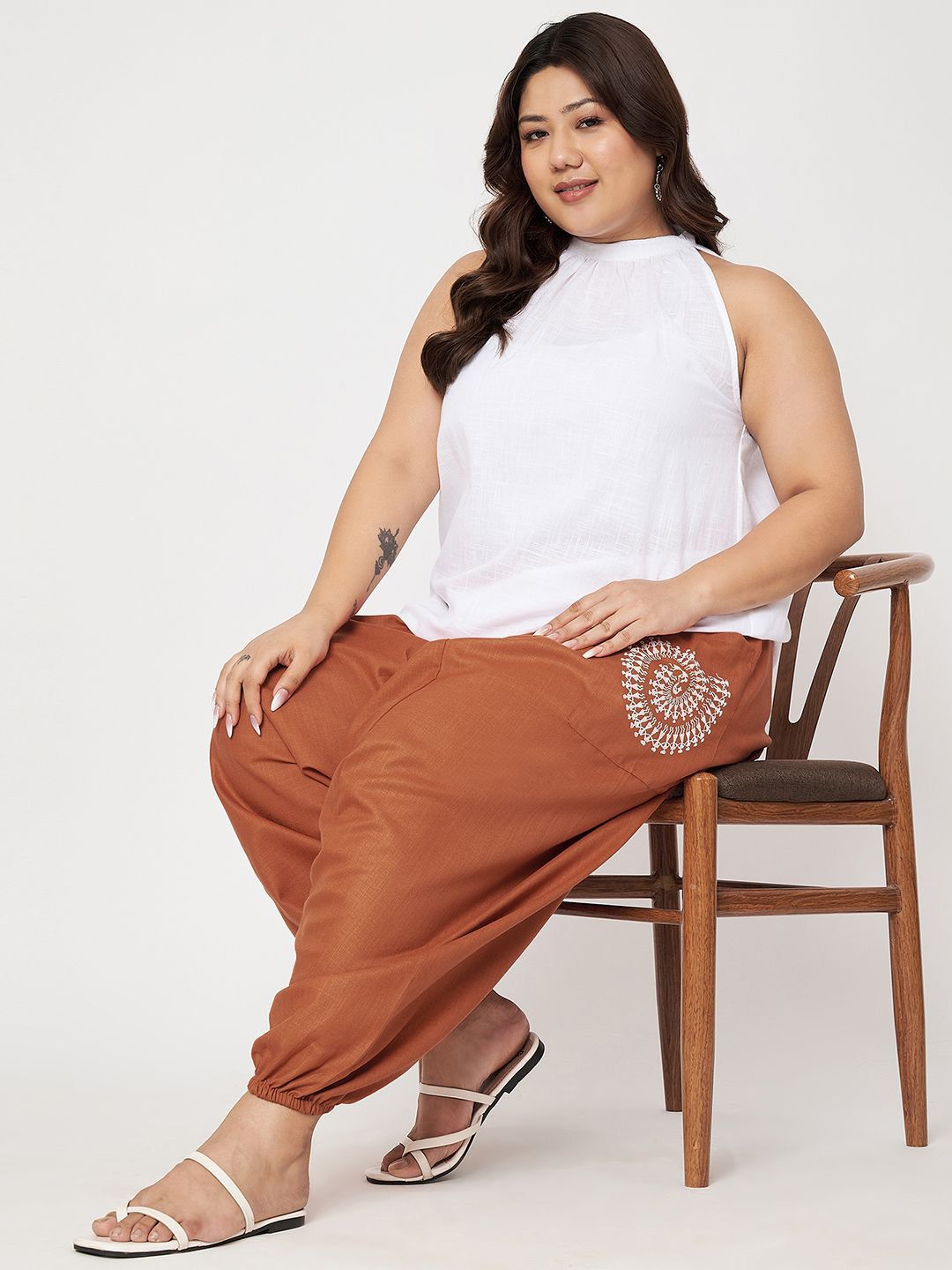 Buy 9rasa Women Loose Fit High-Rise Drop Crotch Pants - Trousers
