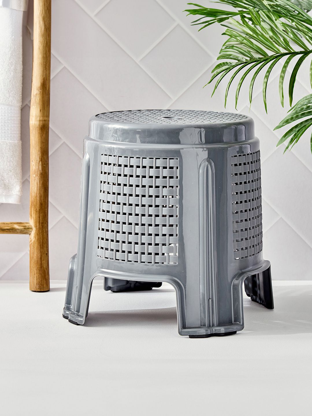 Home Centre Omnia Supreme Grey Textured Matte Classic Step Stool