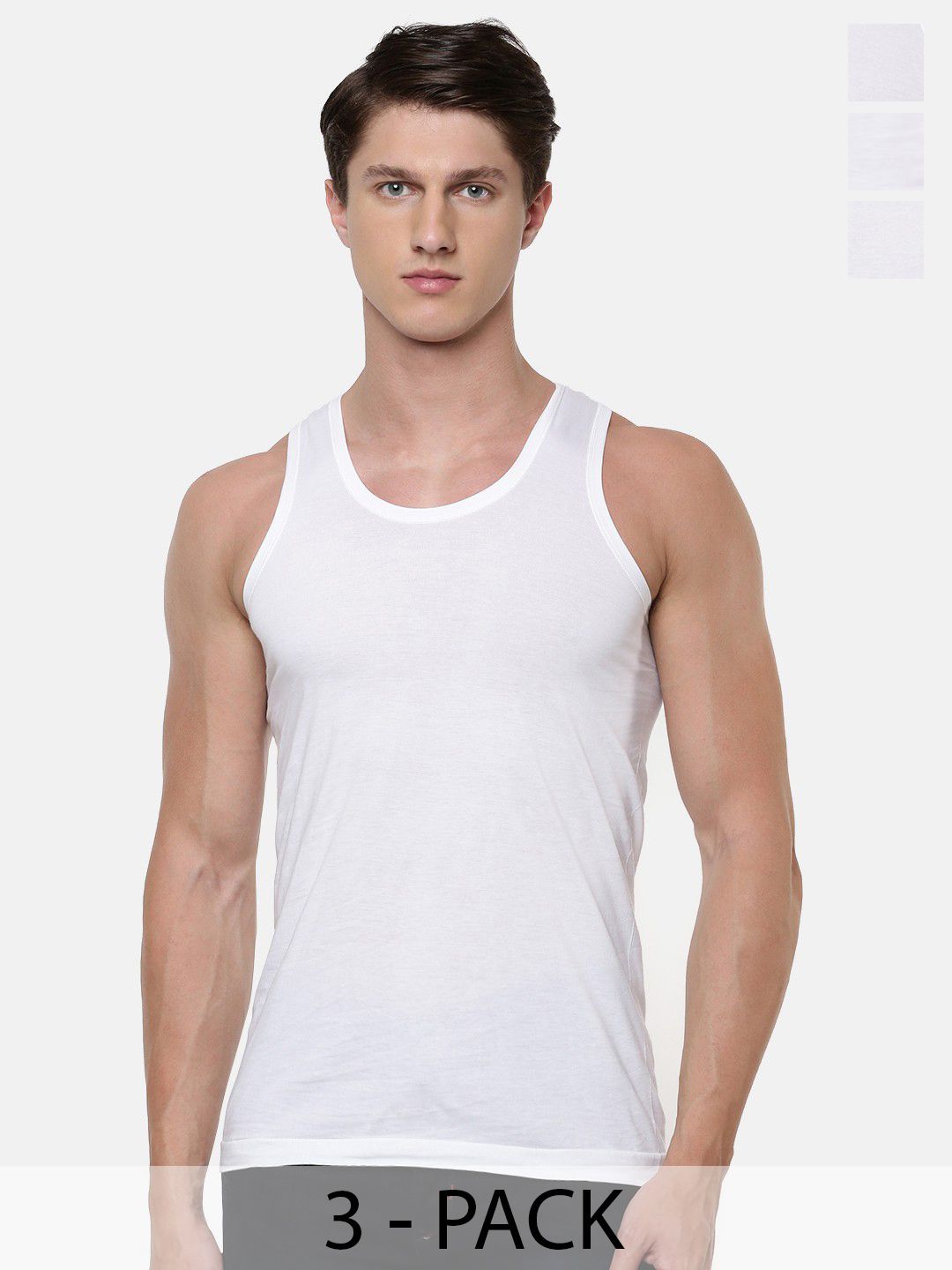 Ramraj Pack of 3 Men White Scoop Neck Sleeveless Cotton Innerwear Vest
