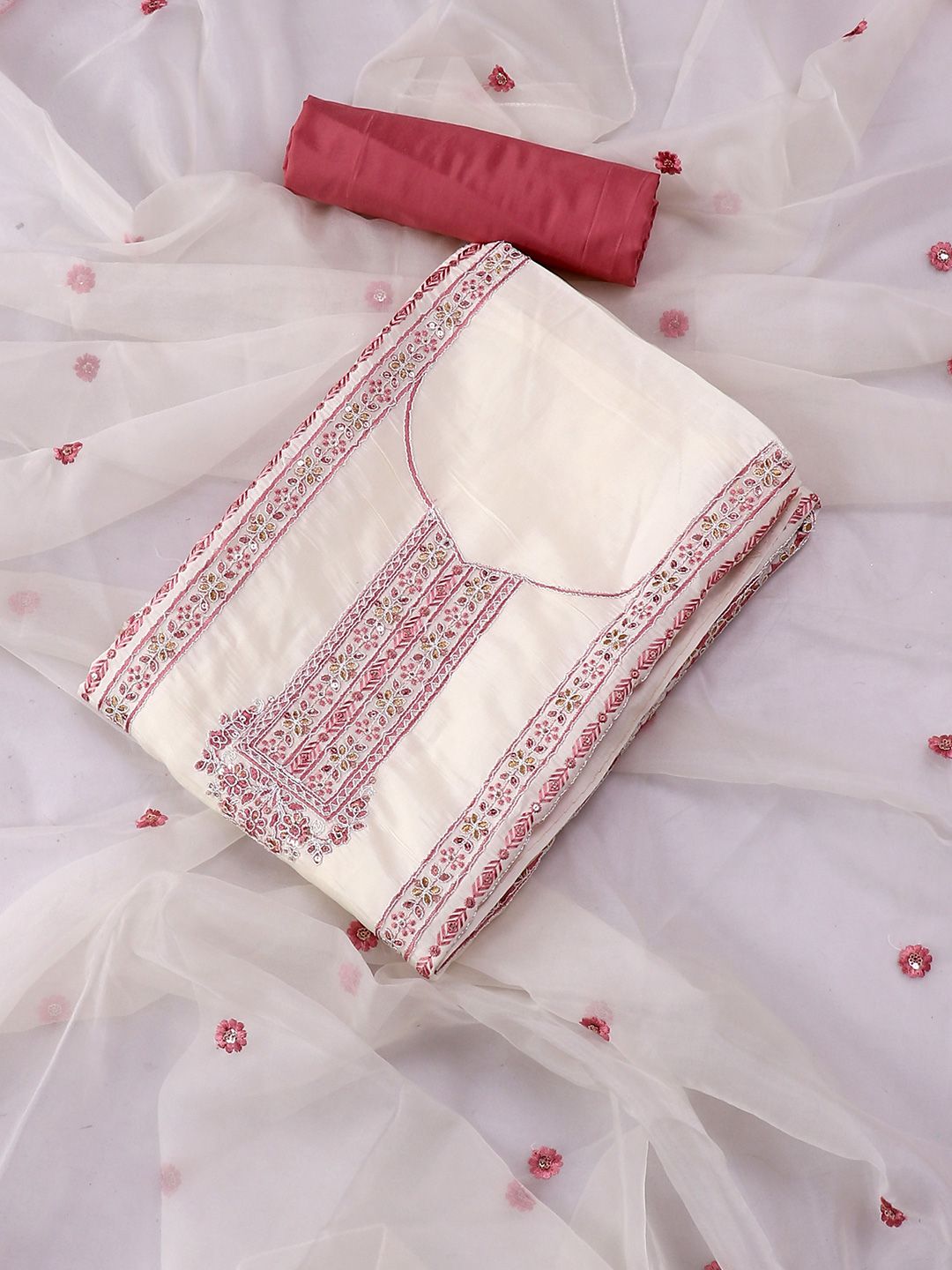 SALWAR STUDIO Embroidered Pure Silk Unstitched Dress Material