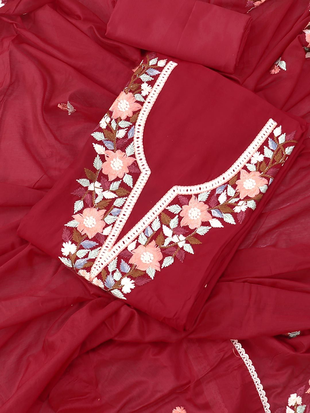 SALWAR STUDIO Embroidered Pure Silk Unstitched Dress Material
