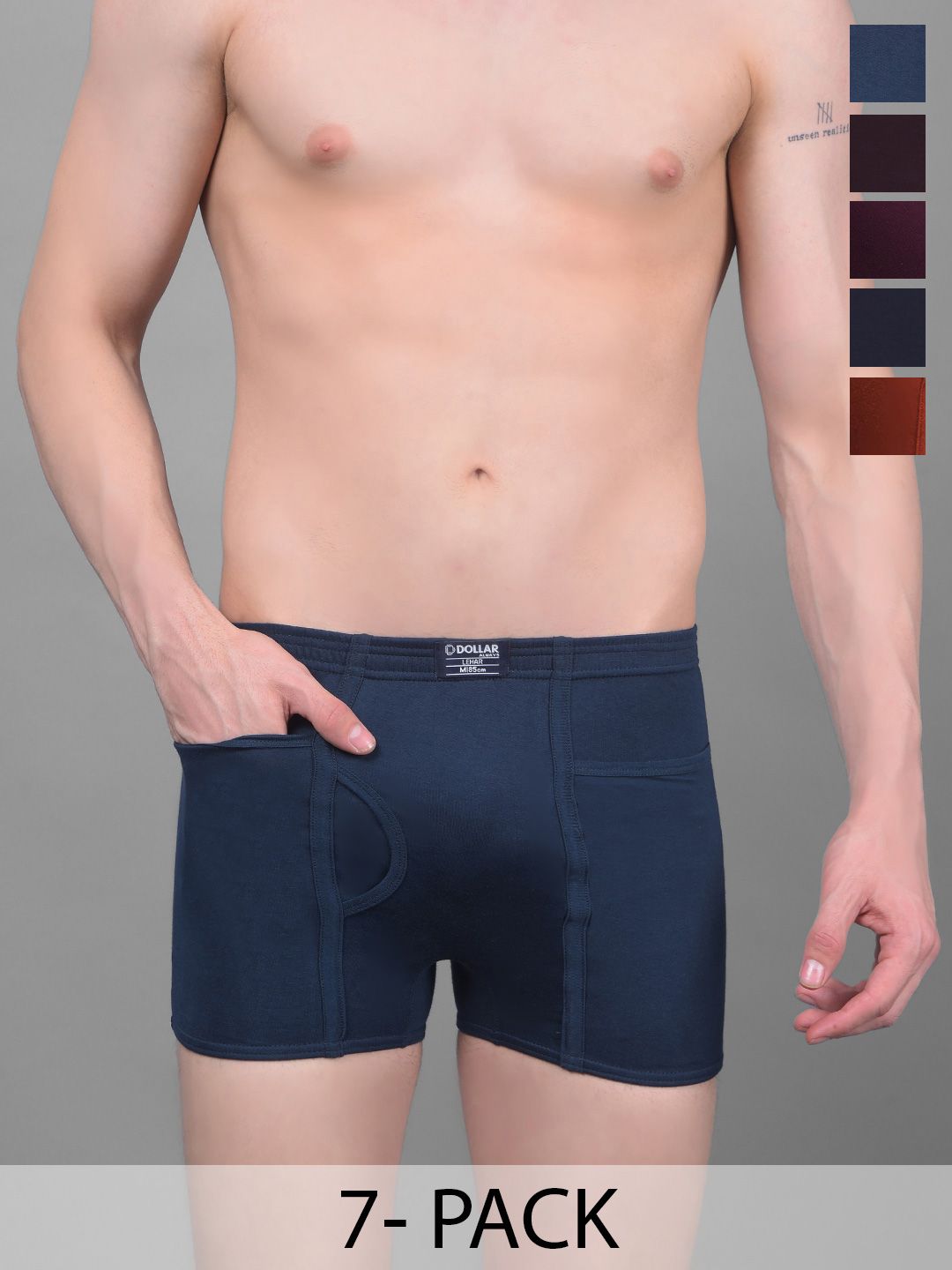 Dollar Lehar Mens Combed Cotton Trunk - Pack of 7 - Assorted