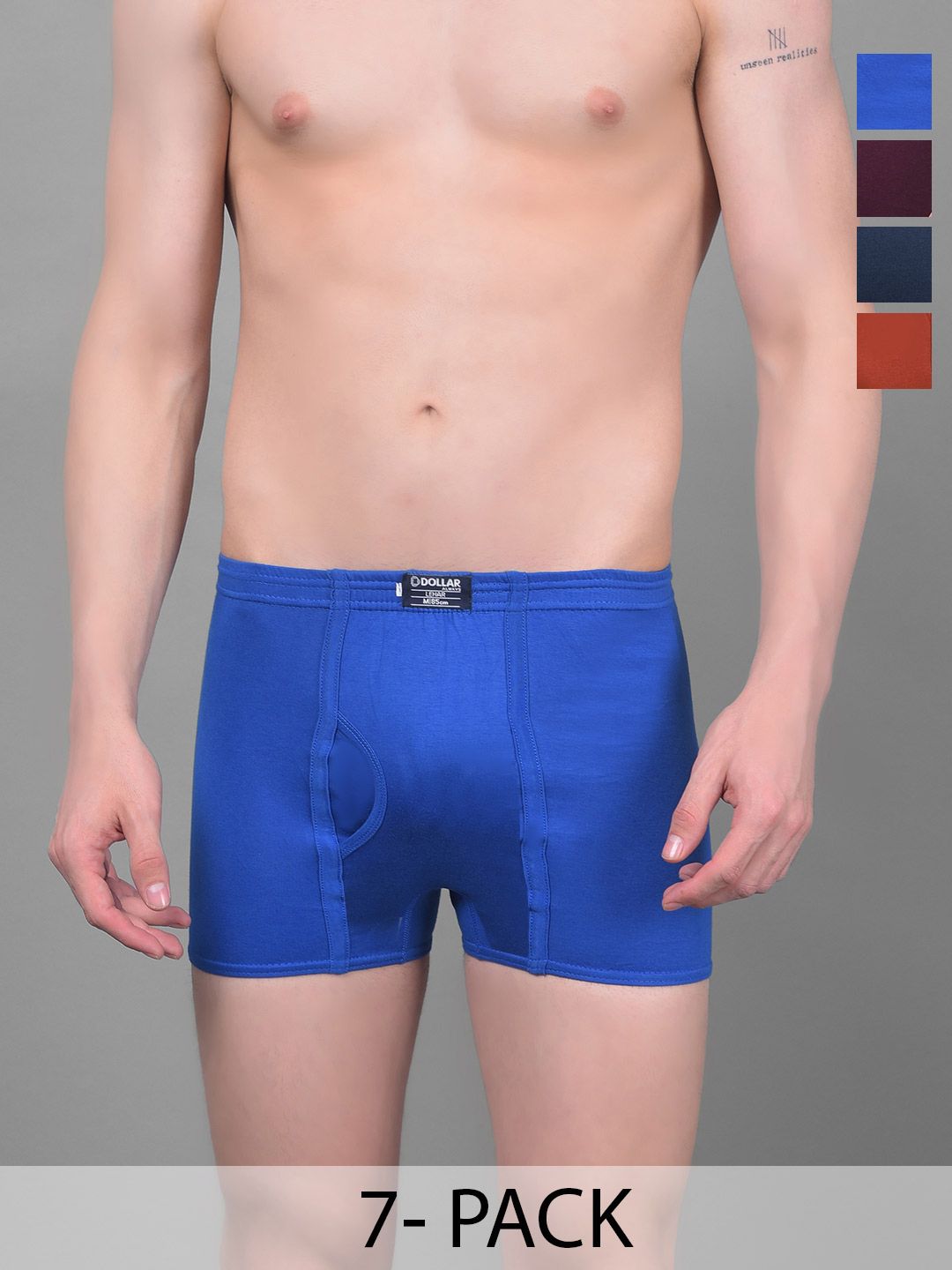 Dollar Lehar Mens Combed Cotton Trunk - Pack of 7 - Assorted