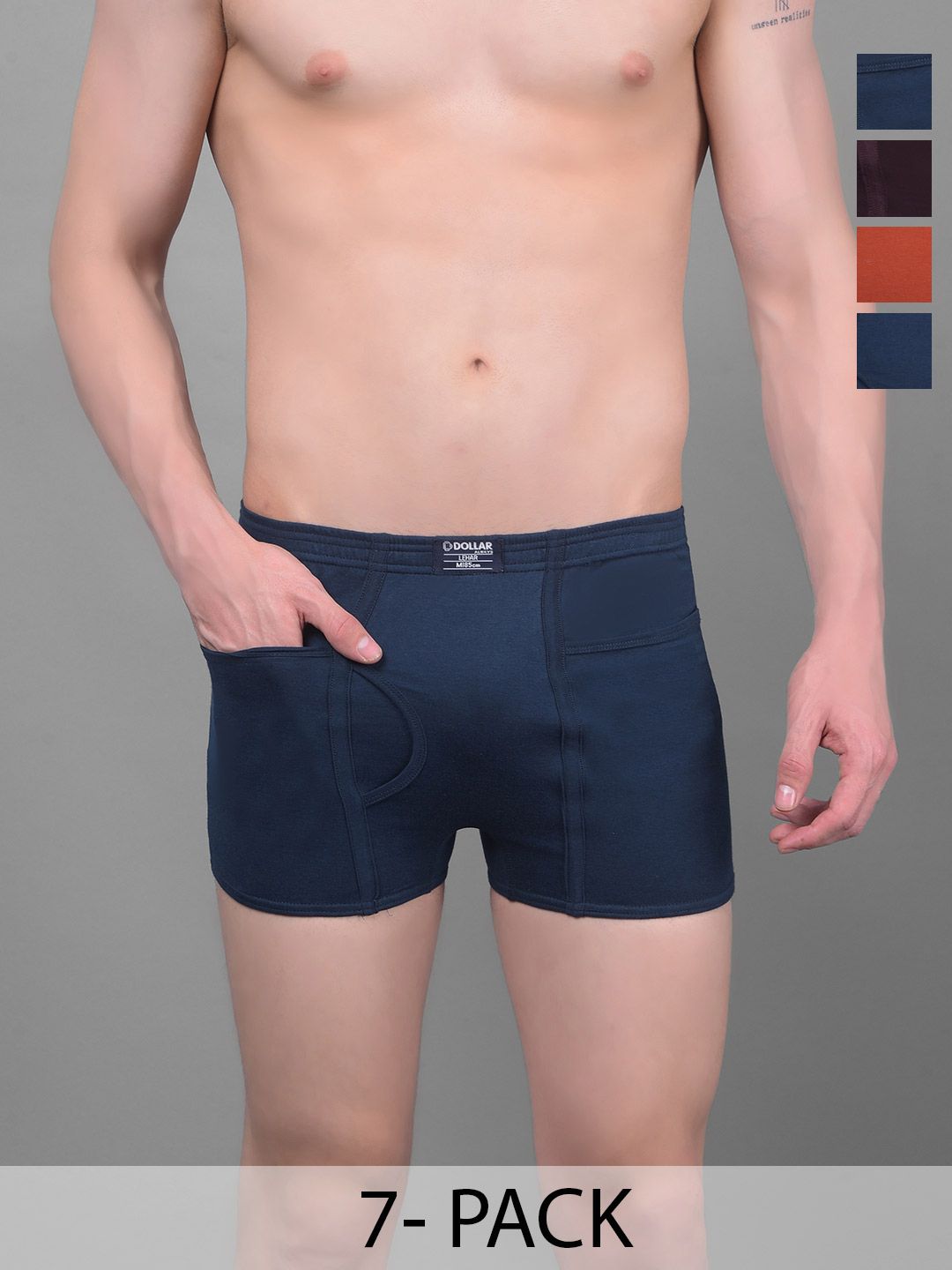 Dollar Lehar Mens Combed Cotton Trunk - Pack of 7 - Assorted