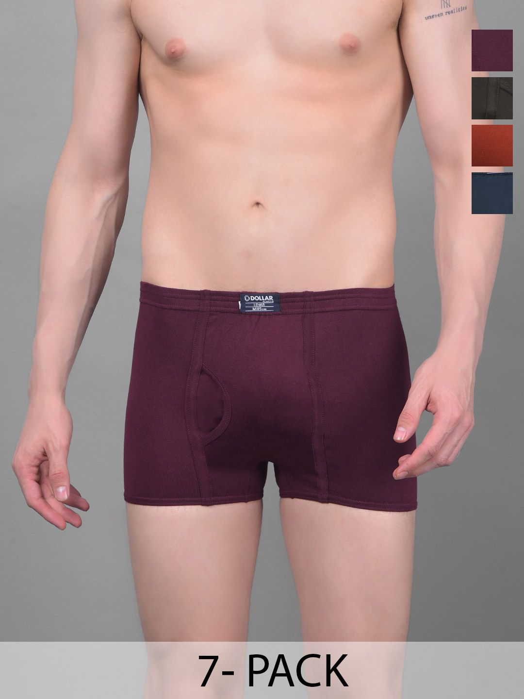 Dollar Lehar Mens Combed Cotton Trunk - Pack of 7 - Assorted