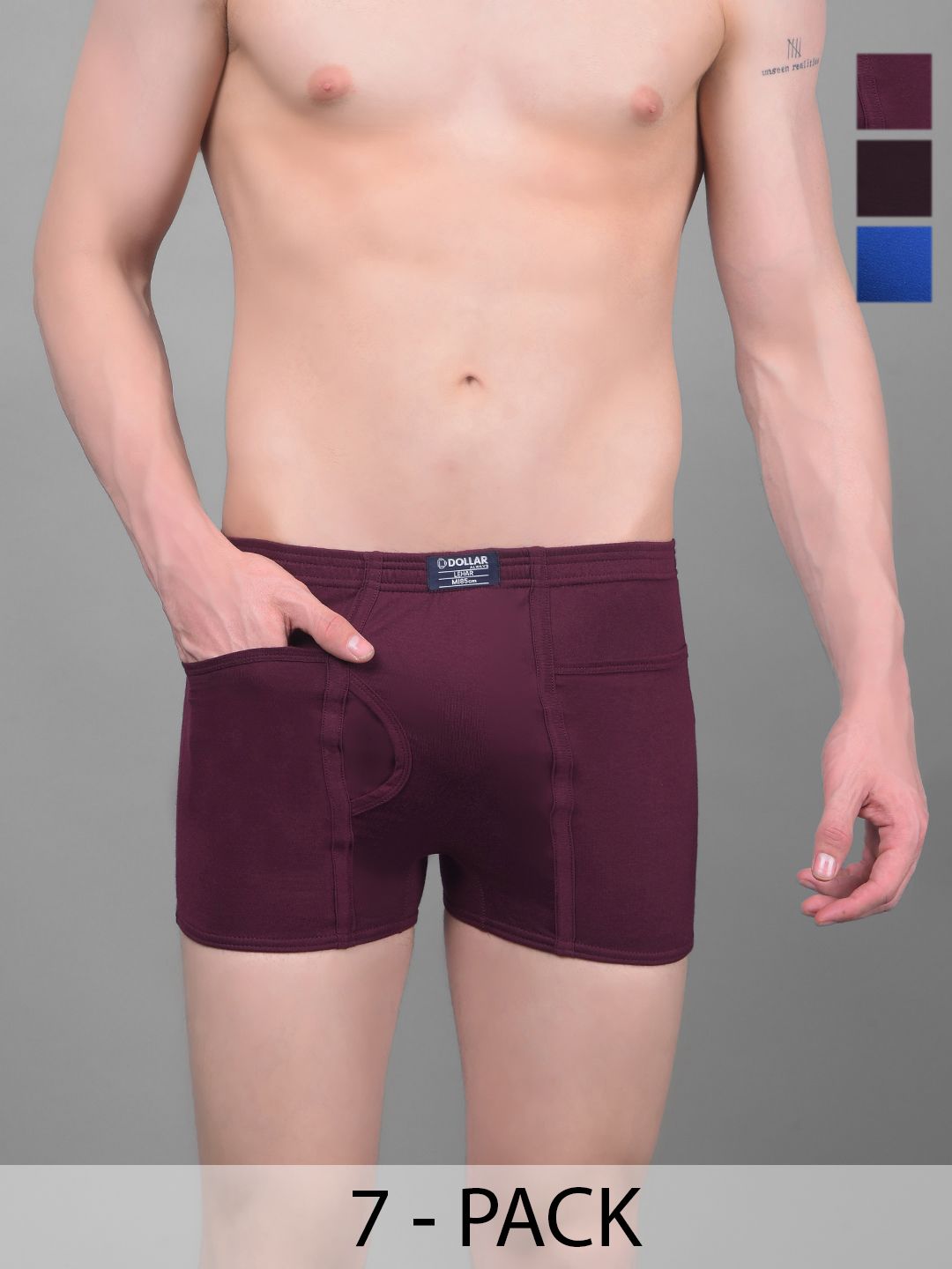 Dollar Lehar Mens Combed Cotton Trunk - Pack of 7 - Assorted