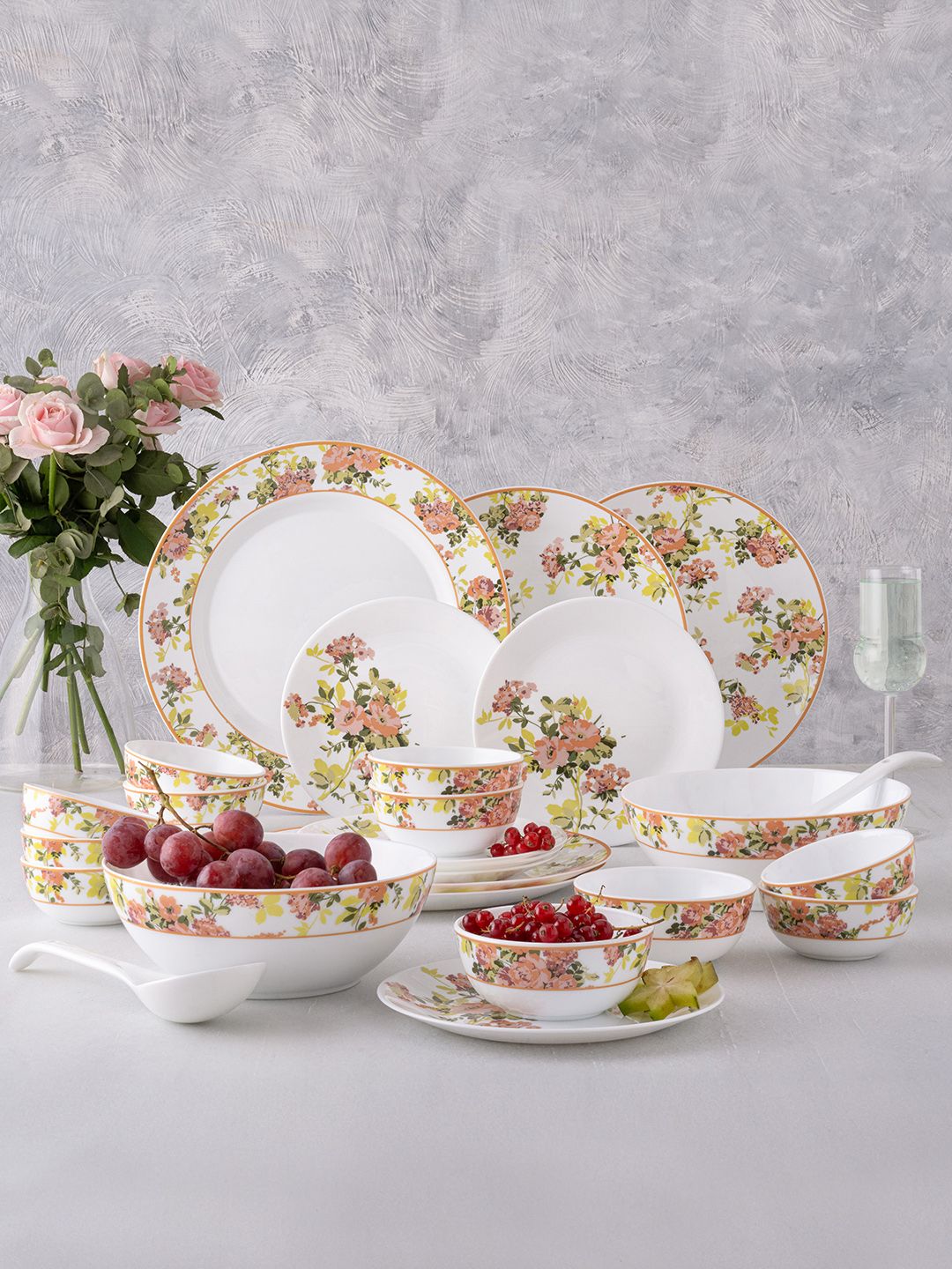 Buy Larah by BOROSIL Premia Series Amora White & Pink 29 Pieces