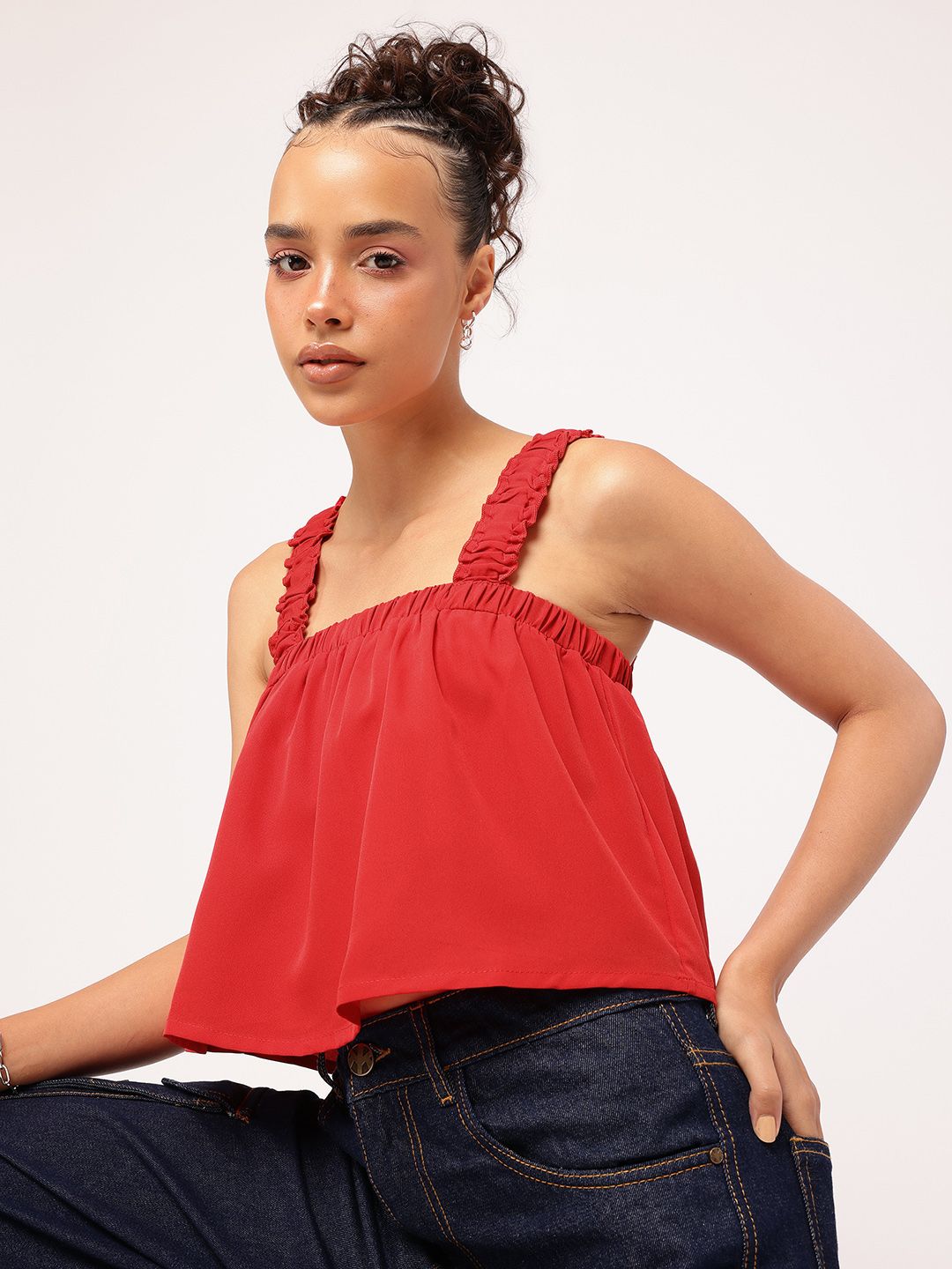 Buy DressBerry X fwd Scarlet Flare Ruched Strap Crop Top - Tops