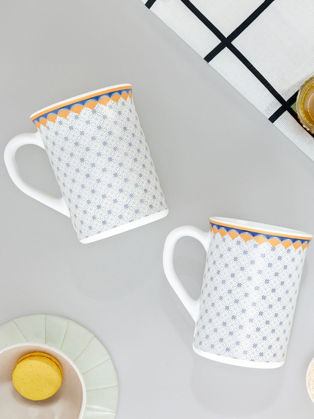 Larah by BOROSIL White Ethnic Motifs Opalware Microwave Safe 2 Piece Mugs-350ml