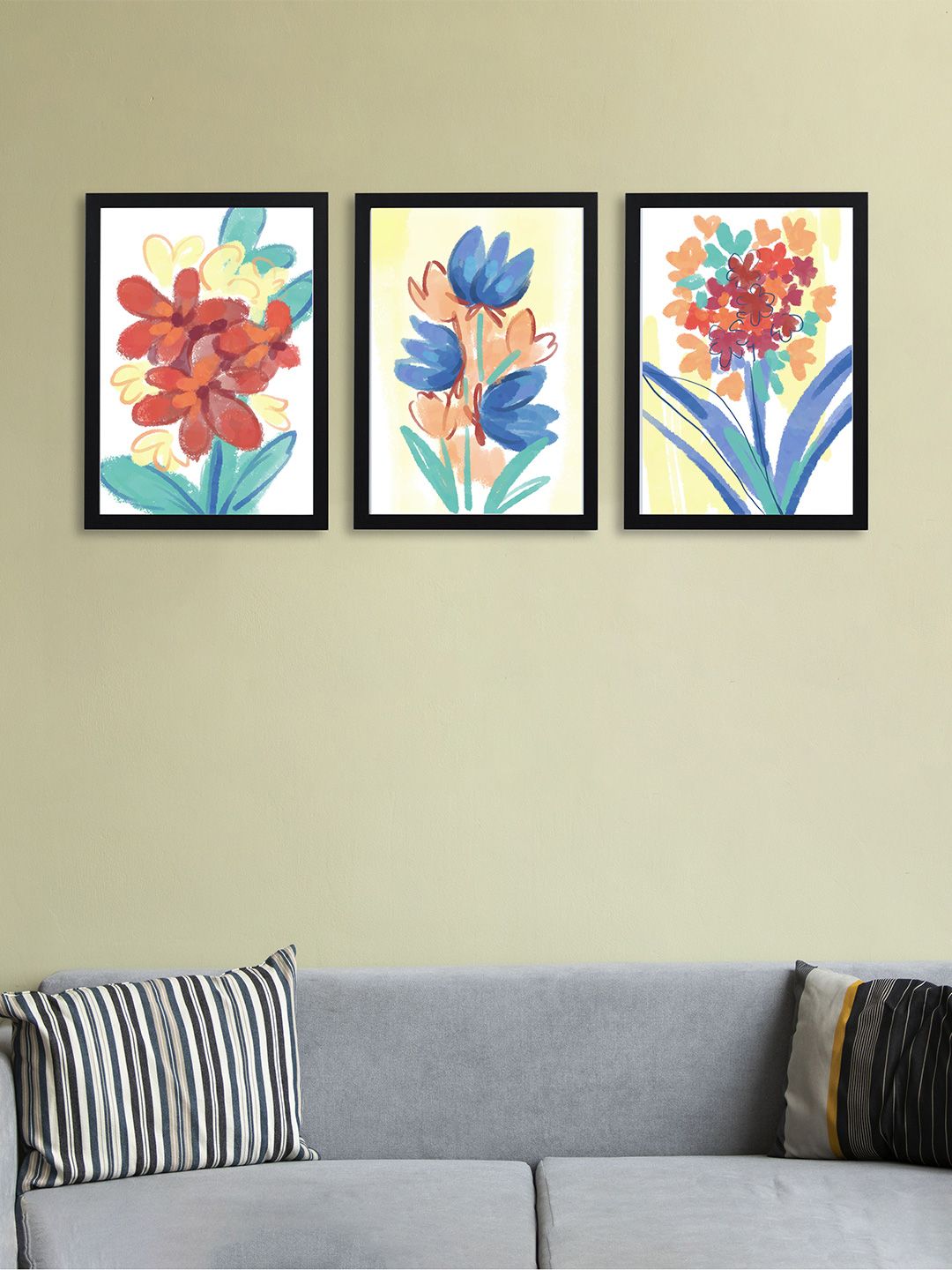 Giftii Flower White Wood 3 Pcs Wall Living Room Rectangle Paintings Wall Art -13 x 9In