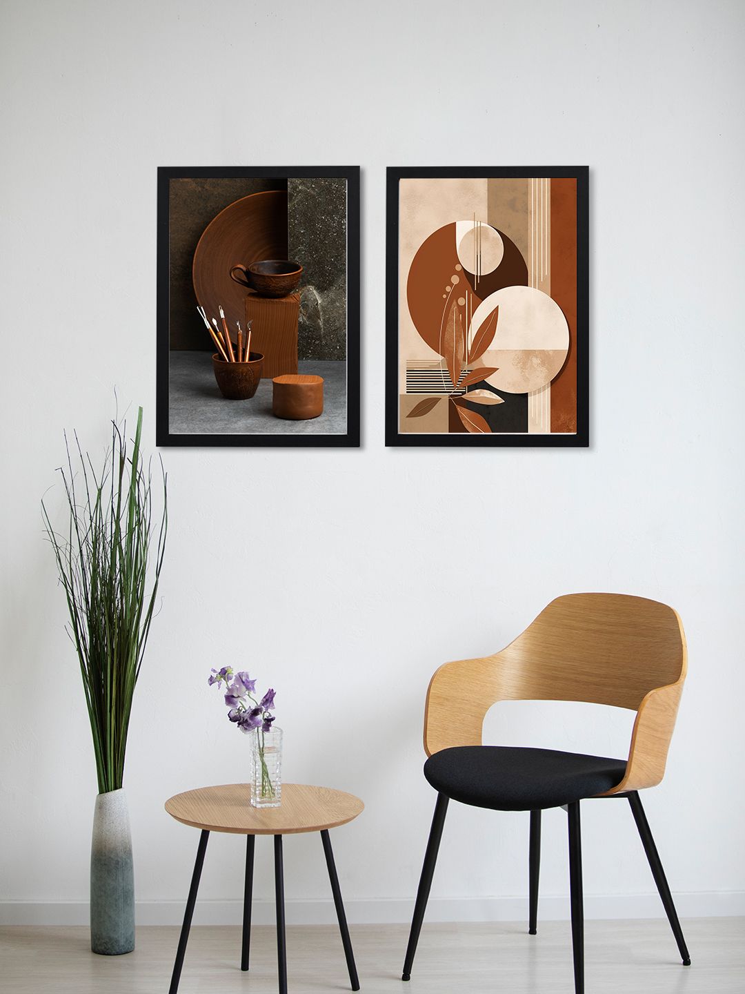 Giftii Brown & Cream-Coloured 2 Pieces Printed Wooden Framed Wall Art