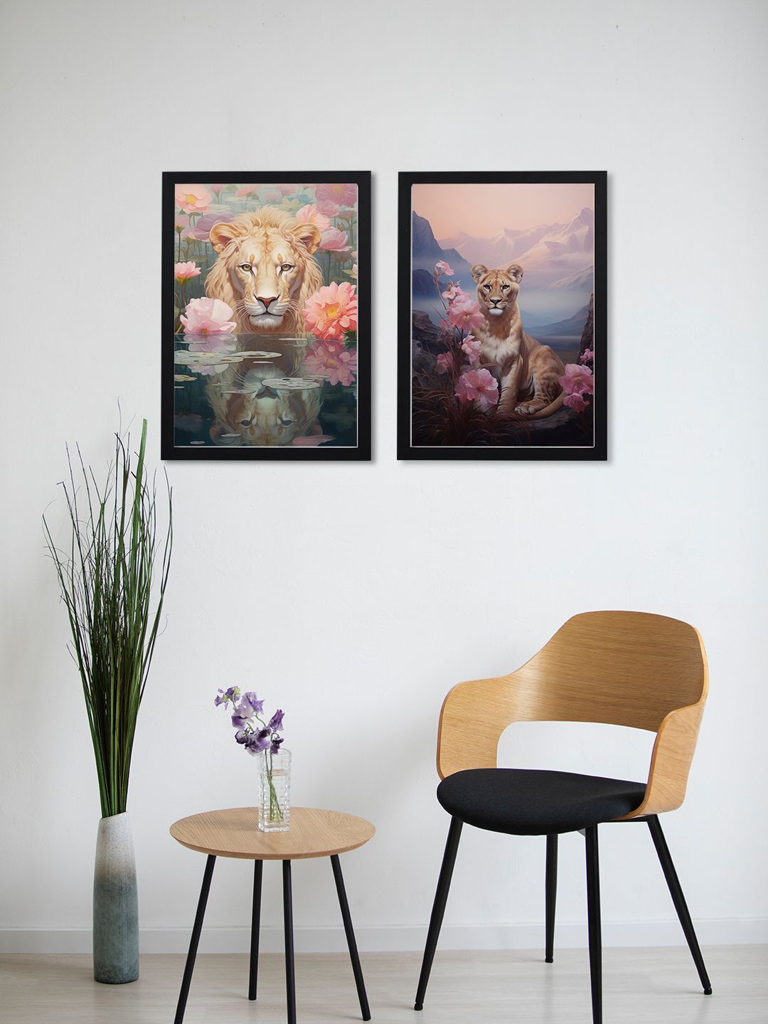 Giftii 2-Psc Brown & Blue Printed Wooden Framed Wall Art
