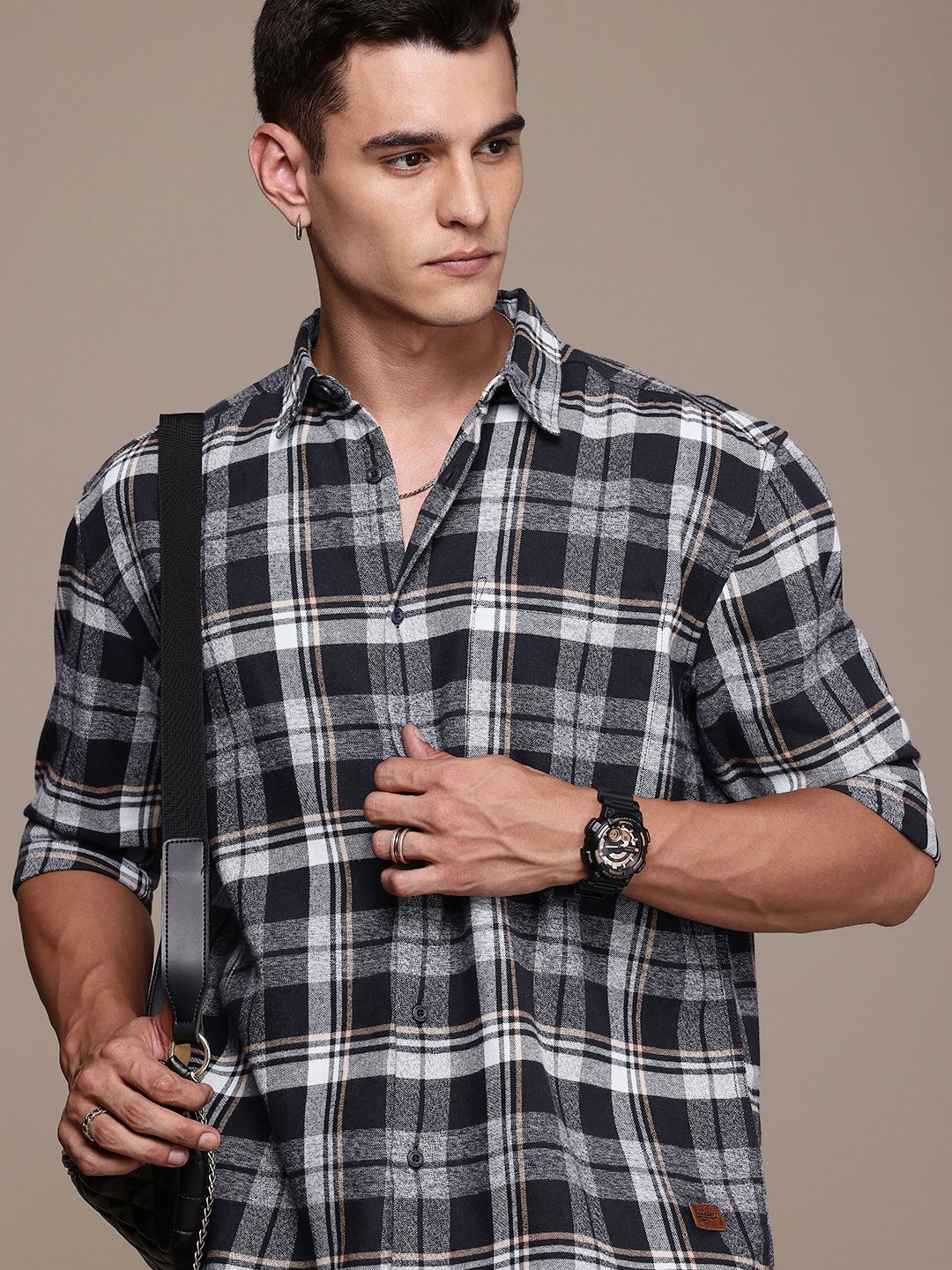 Roadster The Roadster Life Co. Pure Cotton Opaque Checked Relaxed Fit Casual Shacket