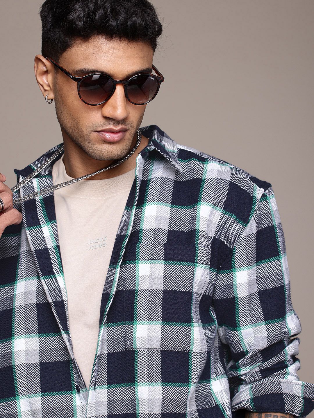 Roadster The Roadster Life Co. Self-Design Checked Drop-Shoulders Sleeves Relaxed Fit Casual Shacket